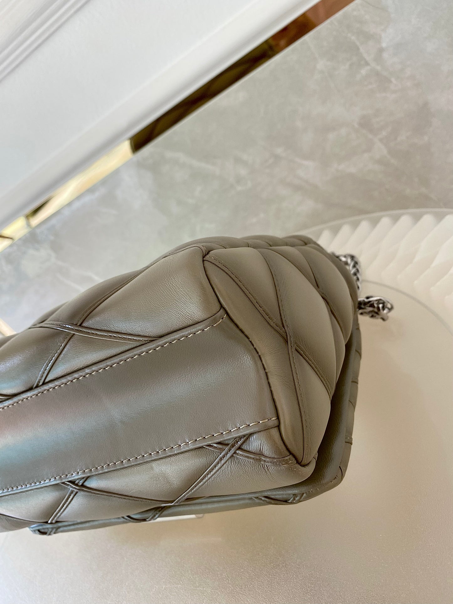 Louis Vuitton GO-14 MM Malletage Quilted Lambskin In a Taupe or Greenish-Grey
