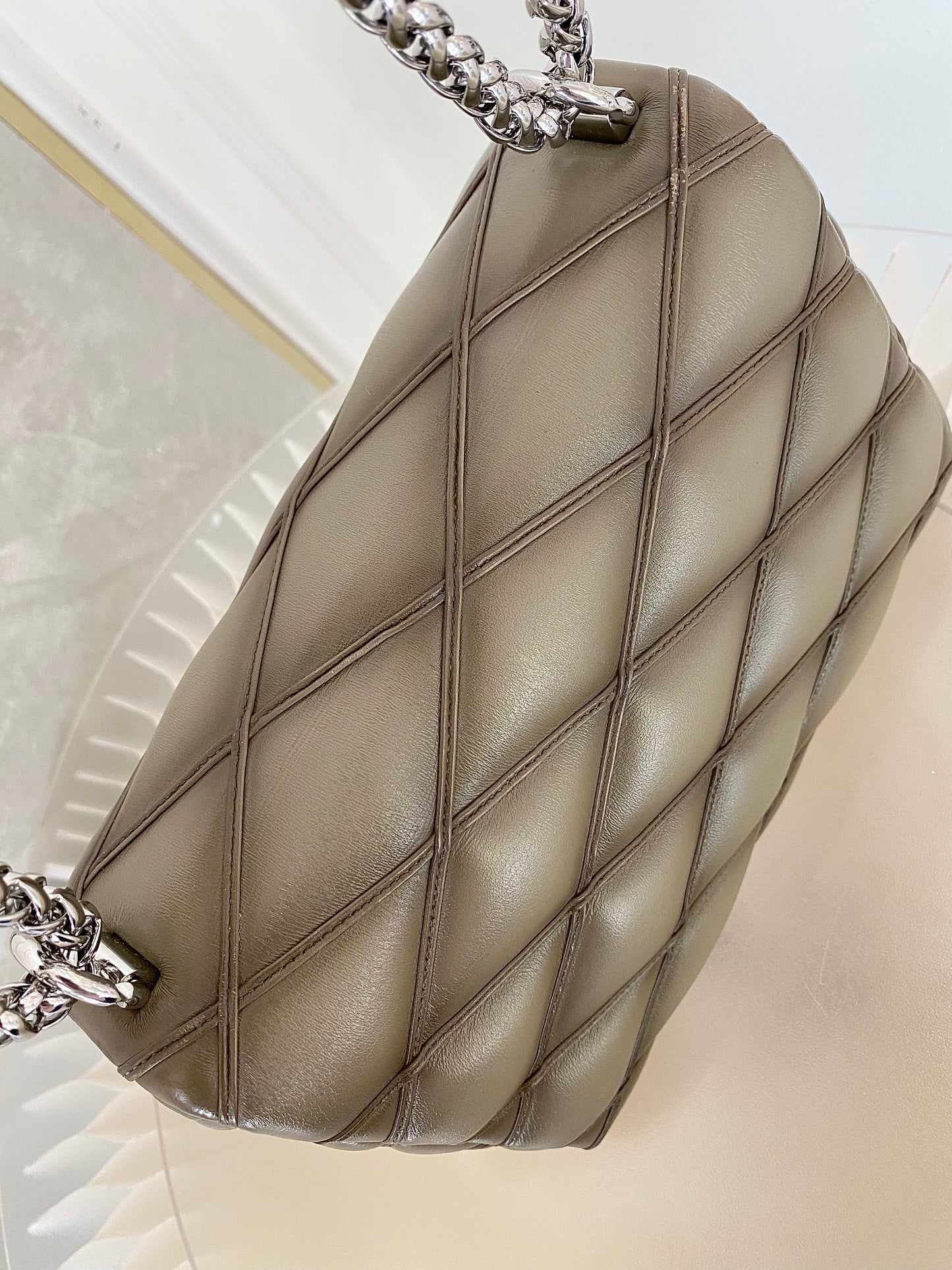 Louis Vuitton GO-14 MM Malletage Quilted Lambskin In a Taupe or Greenish-Grey