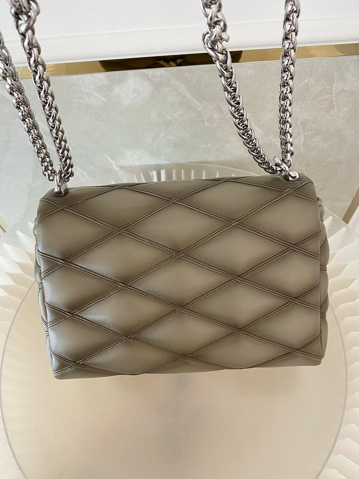 Louis Vuitton GO-14 MM Malletage Quilted Lambskin In a Taupe or Greenish-Grey
