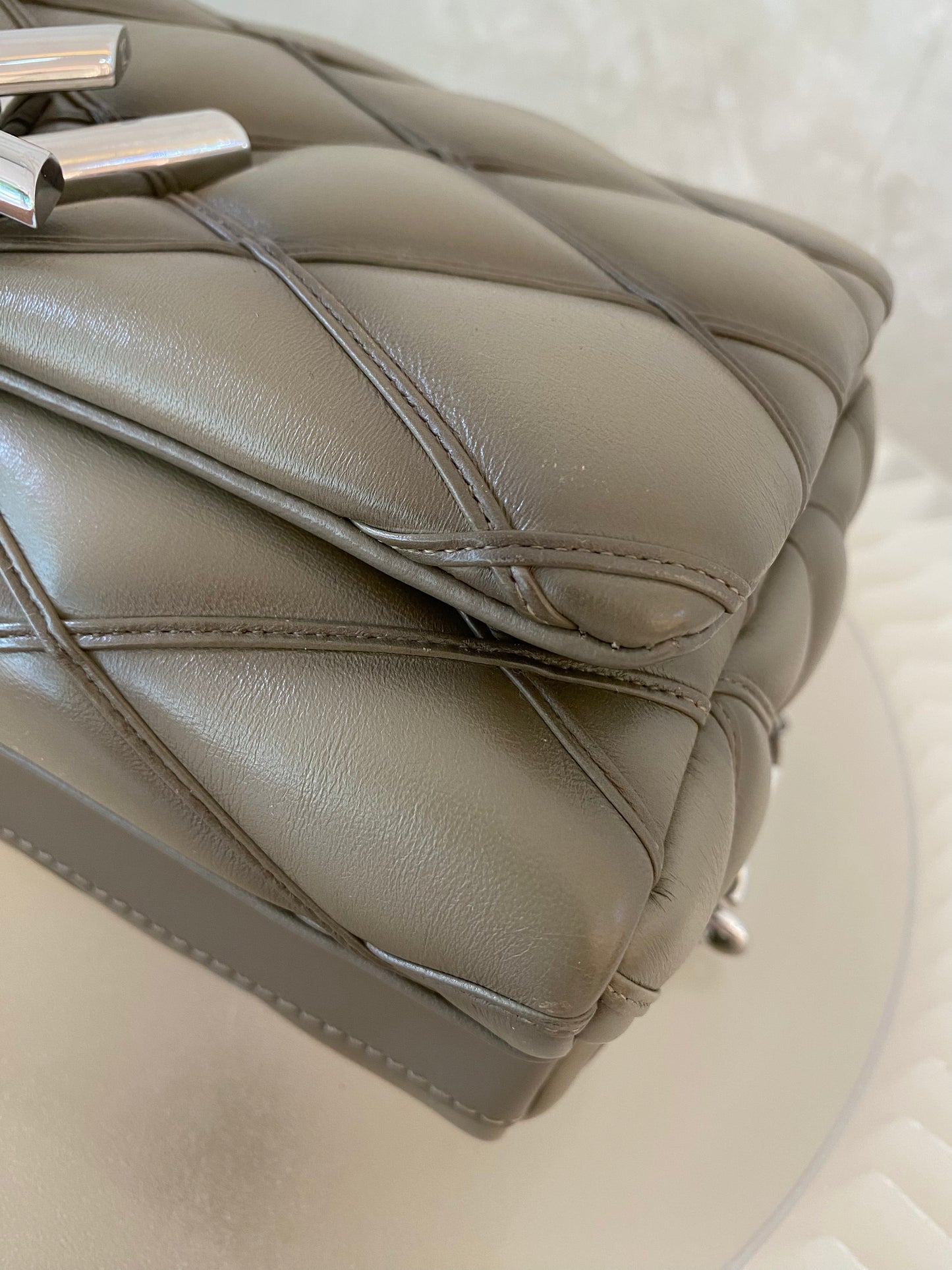 Louis Vuitton GO-14 MM Malletage Quilted Lambskin In a Taupe or Greenish-Grey