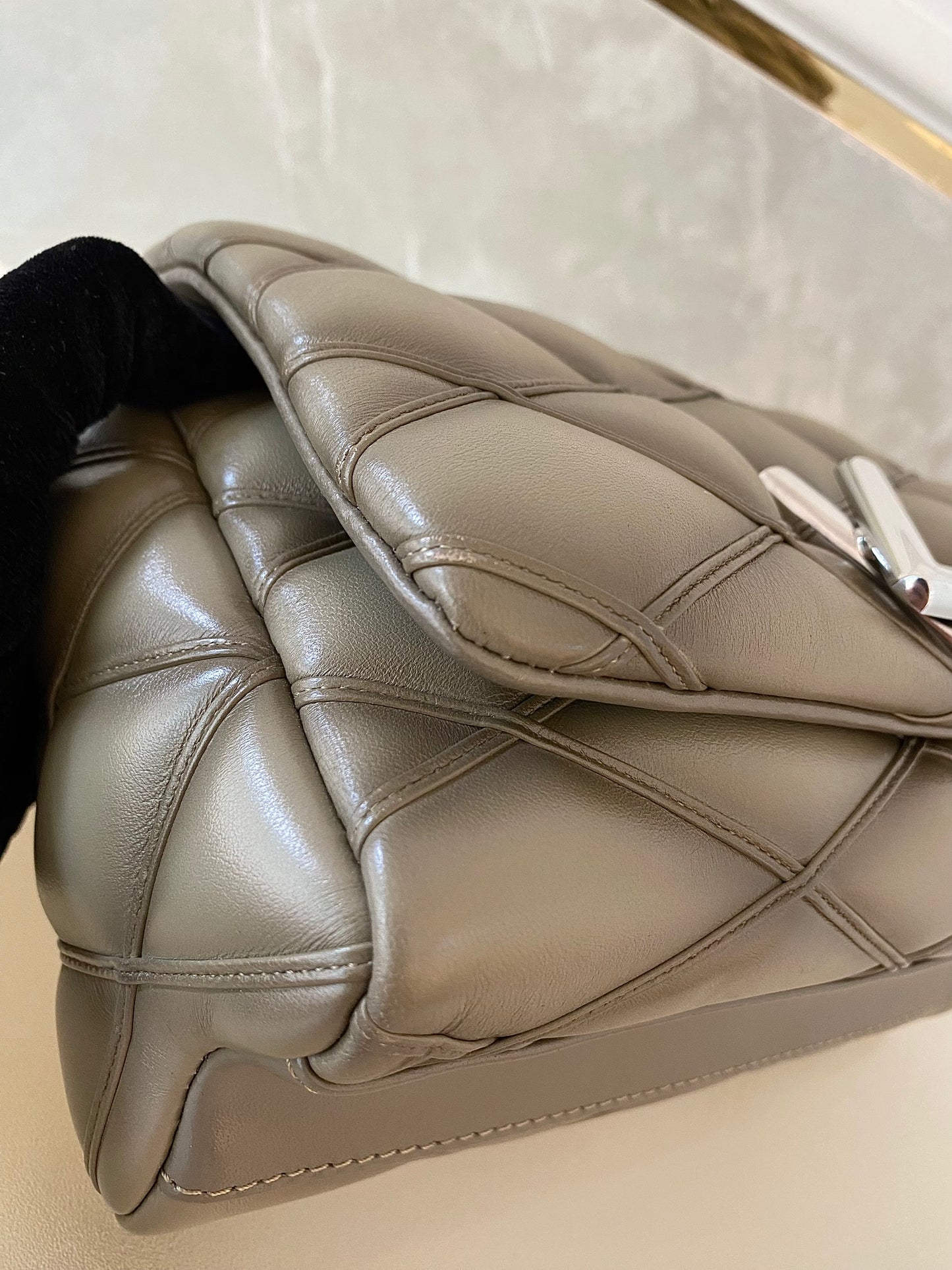 Louis Vuitton GO-14 MM Malletage Quilted Lambskin In a Taupe or Greenish-Grey