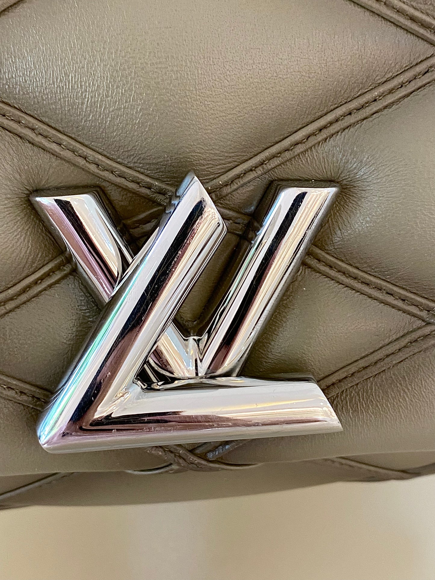 Louis Vuitton GO-14 MM Malletage Quilted Lambskin In a Taupe or Greenish-Grey