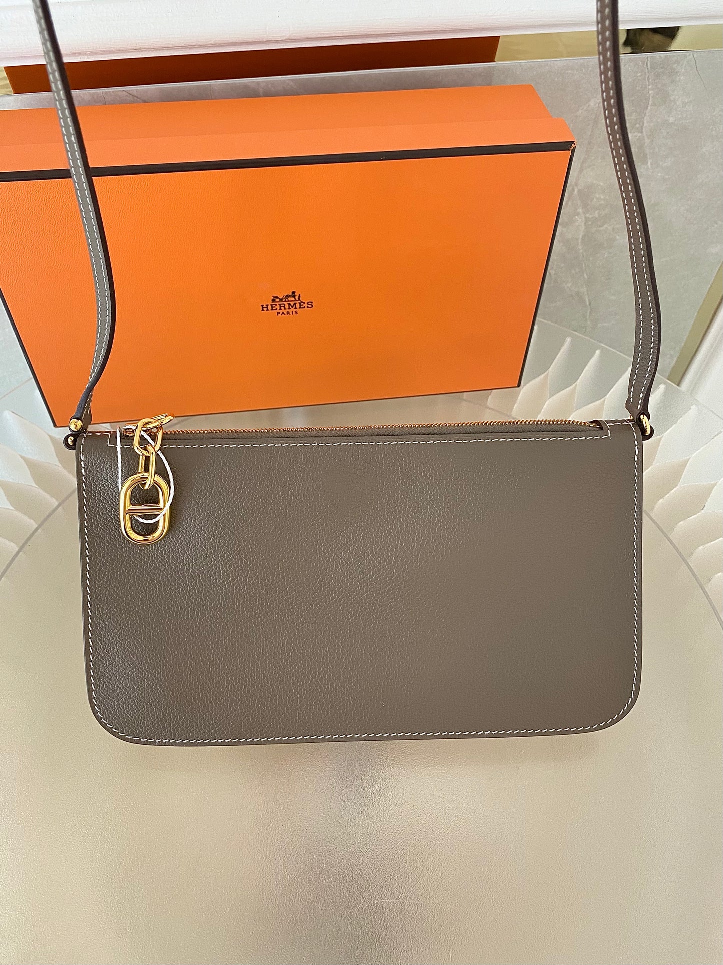 HERMES Zipengo Chaine d’Ancre To Go Pouch in Etoupe GHW