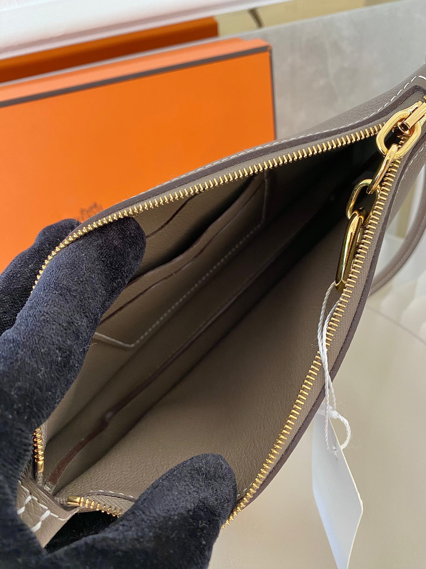 HERMES Zipengo Chaine d’Ancre To Go Pouch in Etoupe GHW