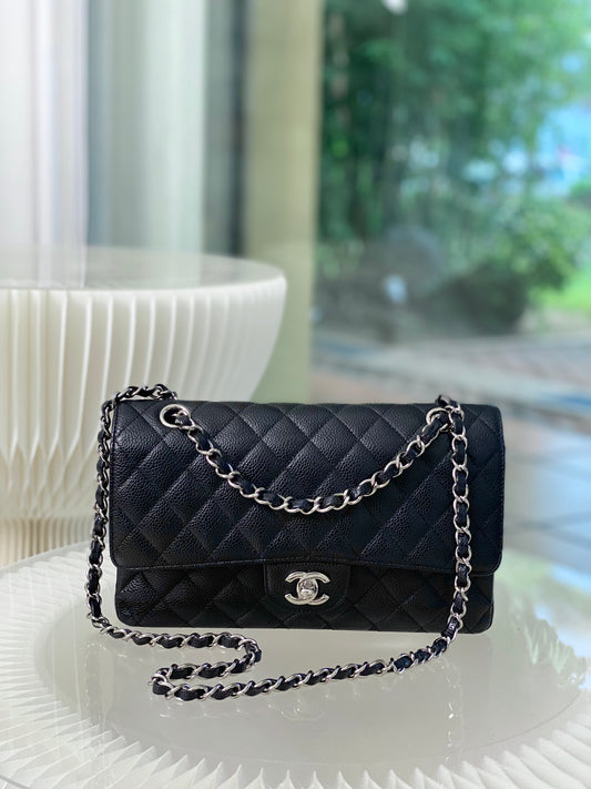 Classic Medium Double Flap Caviar SHW