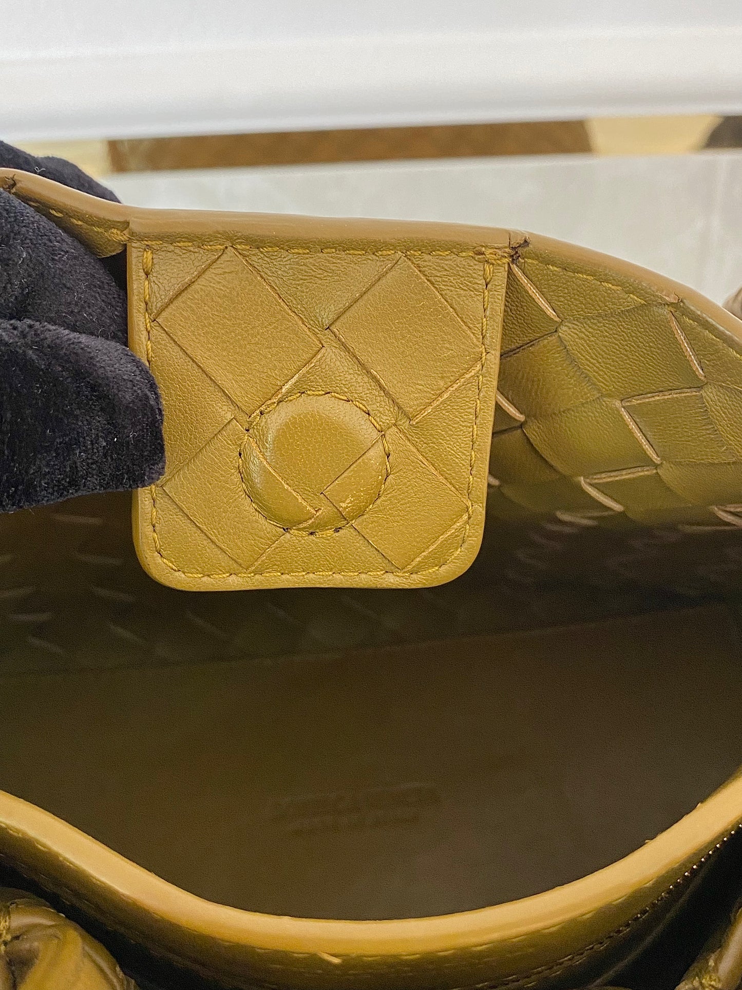 Bottega Veneta Small Andiamo Bag in a  Travertine Woven Leather