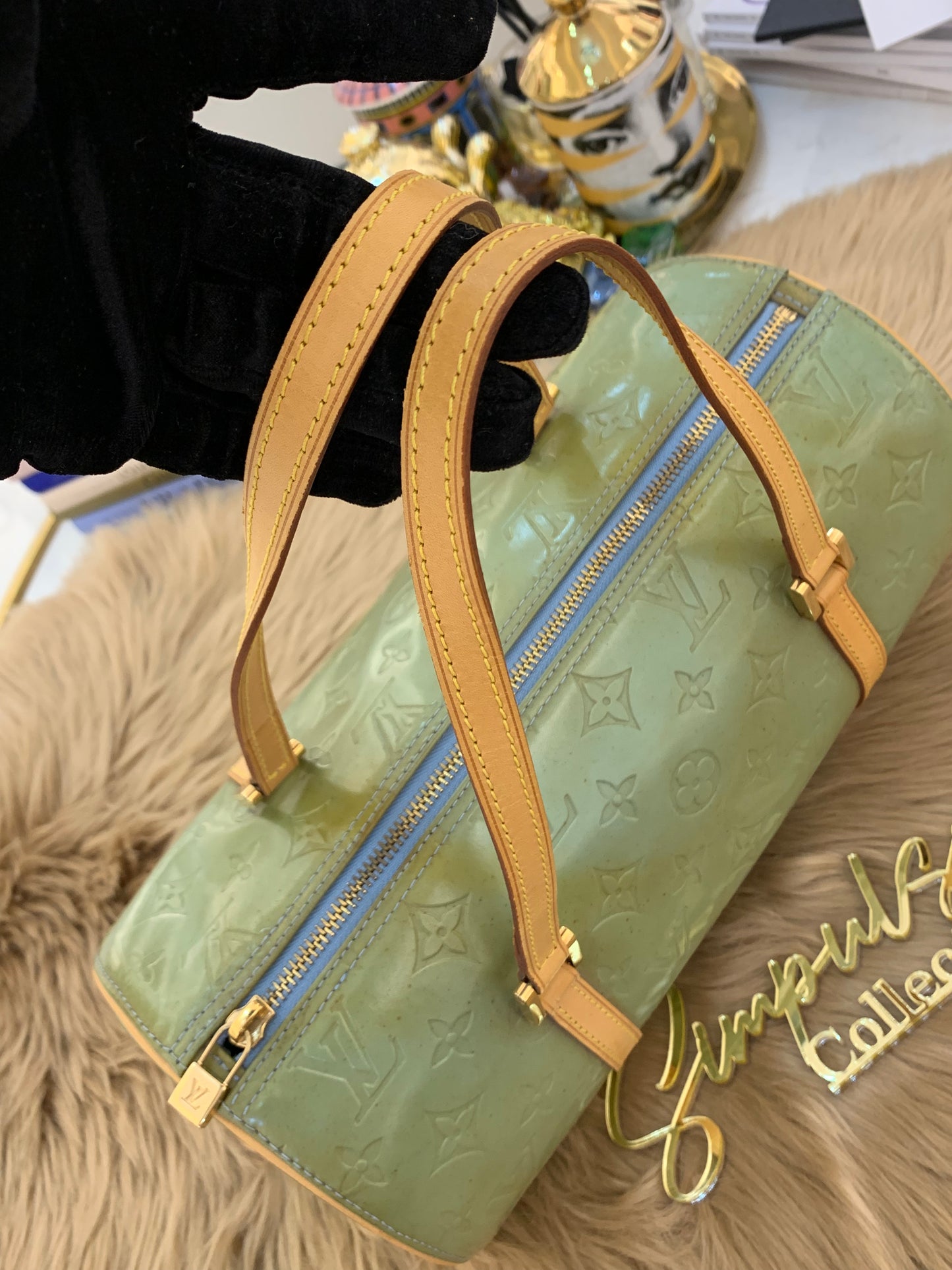 L V Mint Green Monogram Vernis Bedford Bag