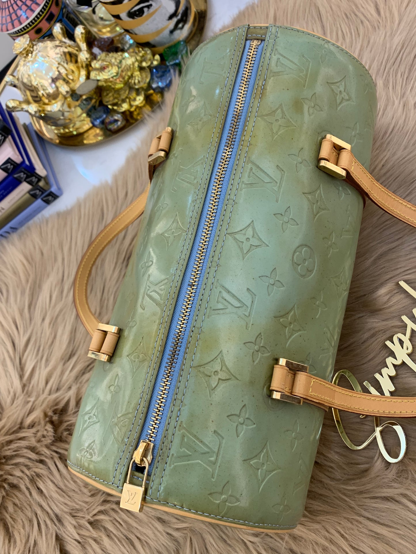 L V Mint Green Monogram Vernis Bedford Bag