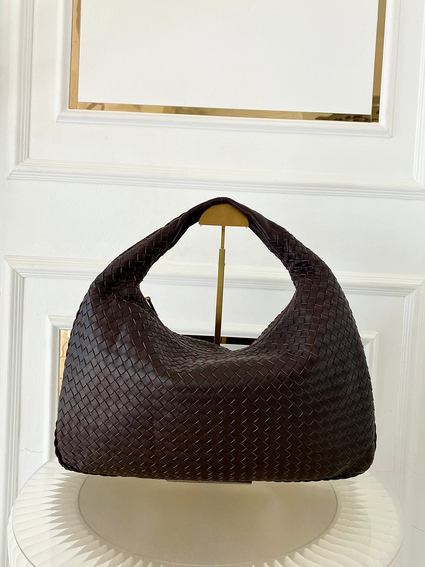 BOTTEGA VENETA Dark Brown Intrecciato Leather Woven Hobo Bag