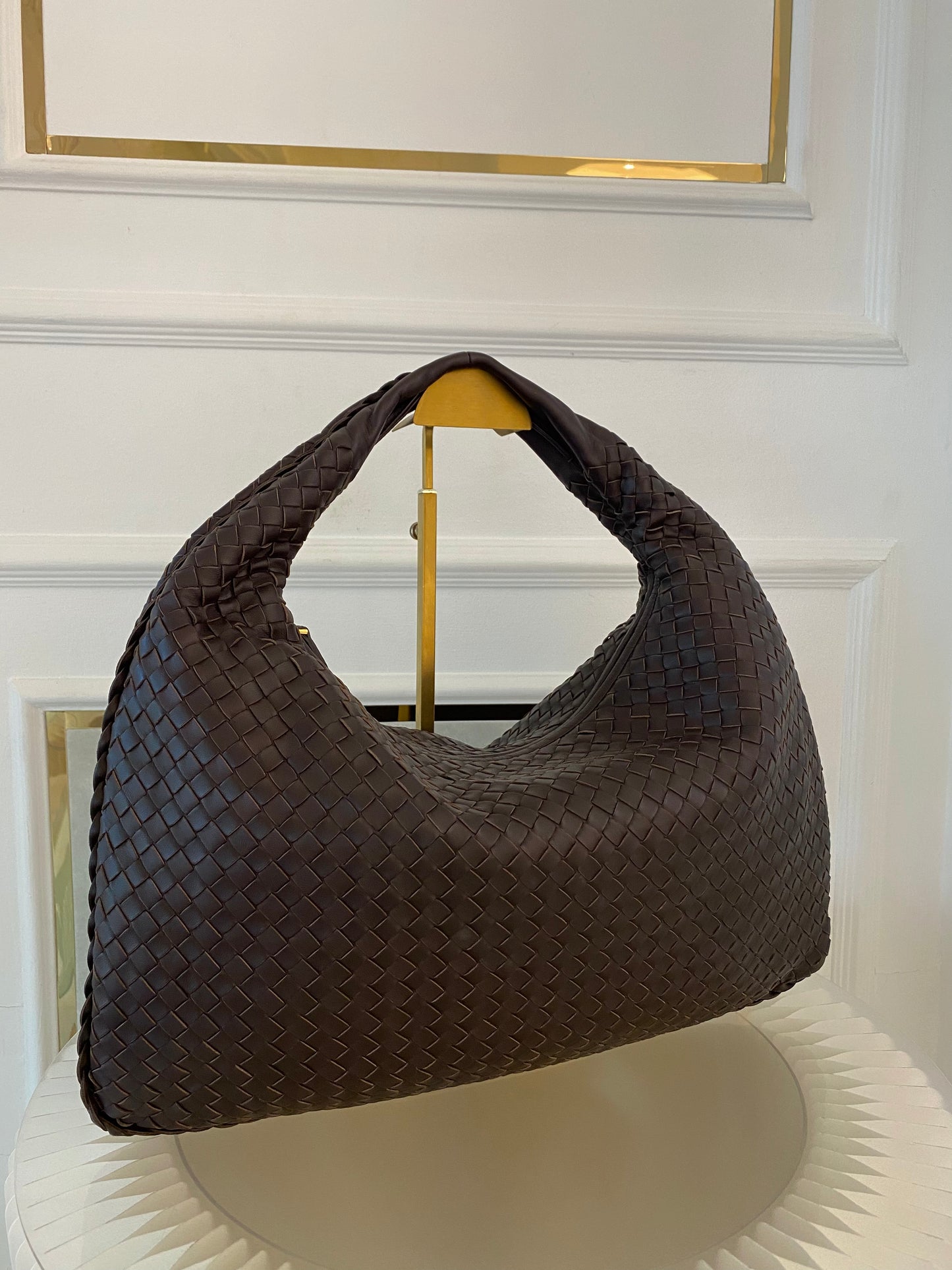 BOTTEGA VENETA Dark Brown Intrecciato Leather Woven Hobo Bag