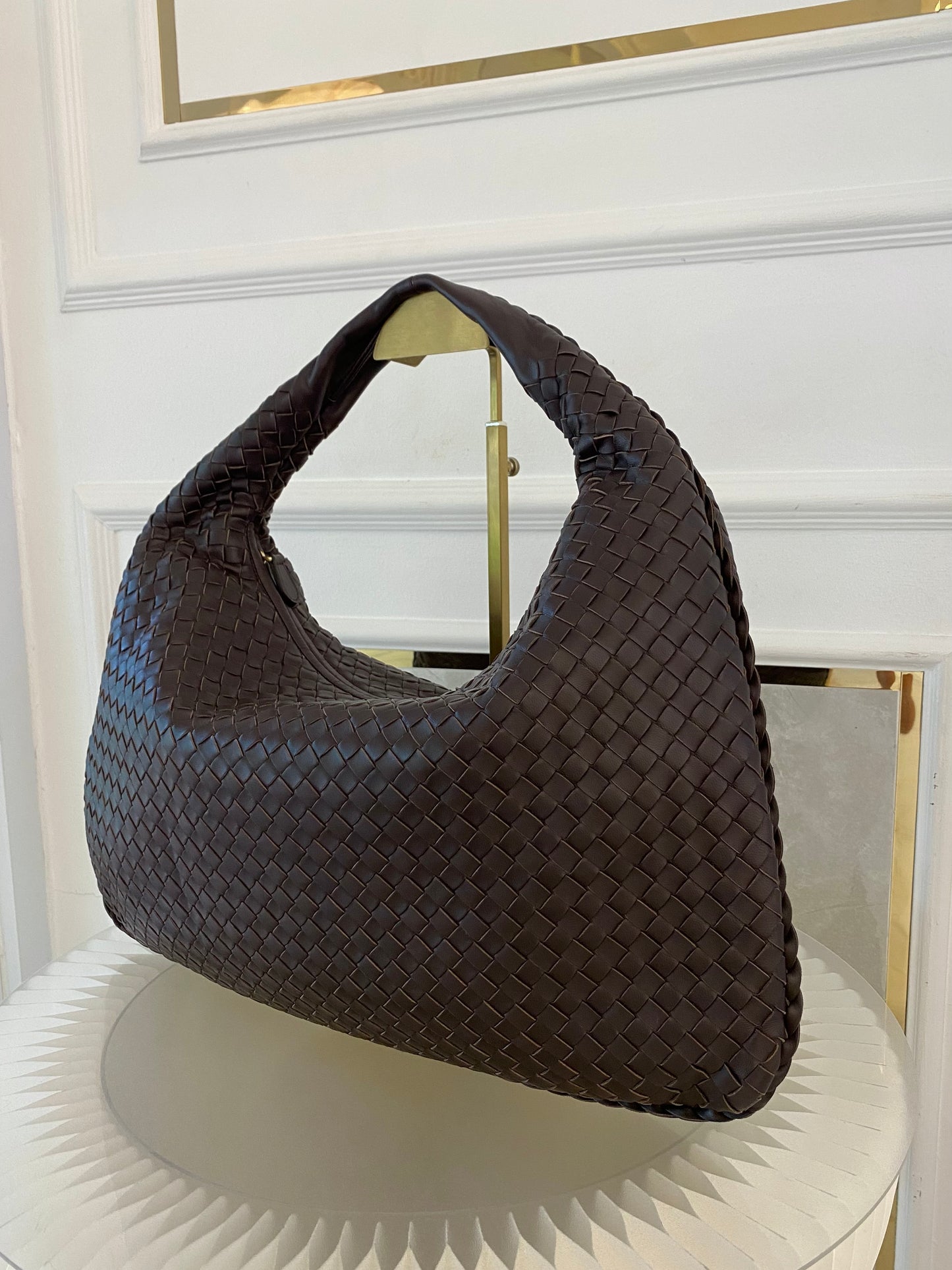 BOTTEGA VENETA Dark Brown Intrecciato Leather Woven Hobo Bag