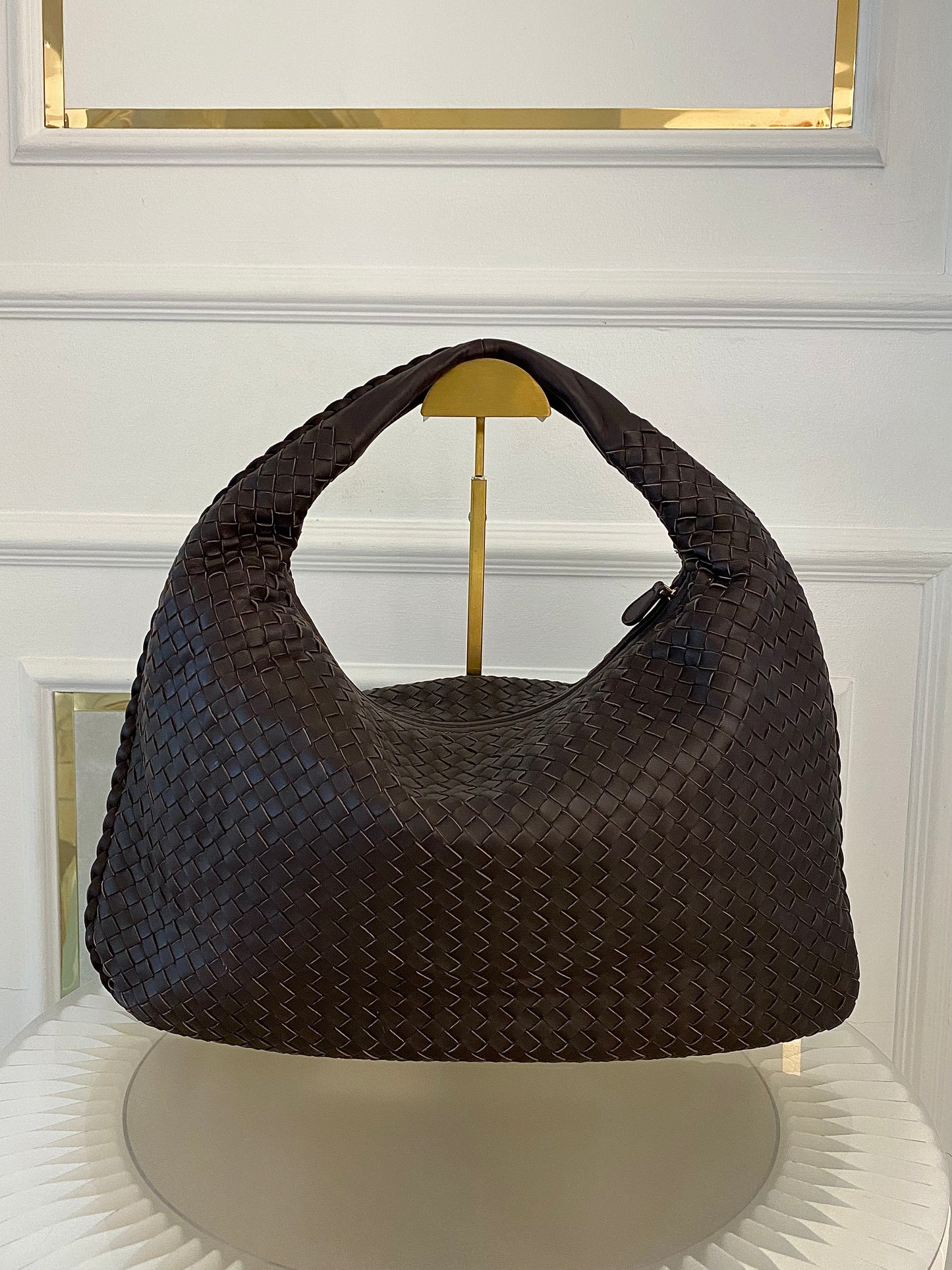BOTTEGA VENETA Dark Brown Intrecciato Leather Woven Hobo Bag