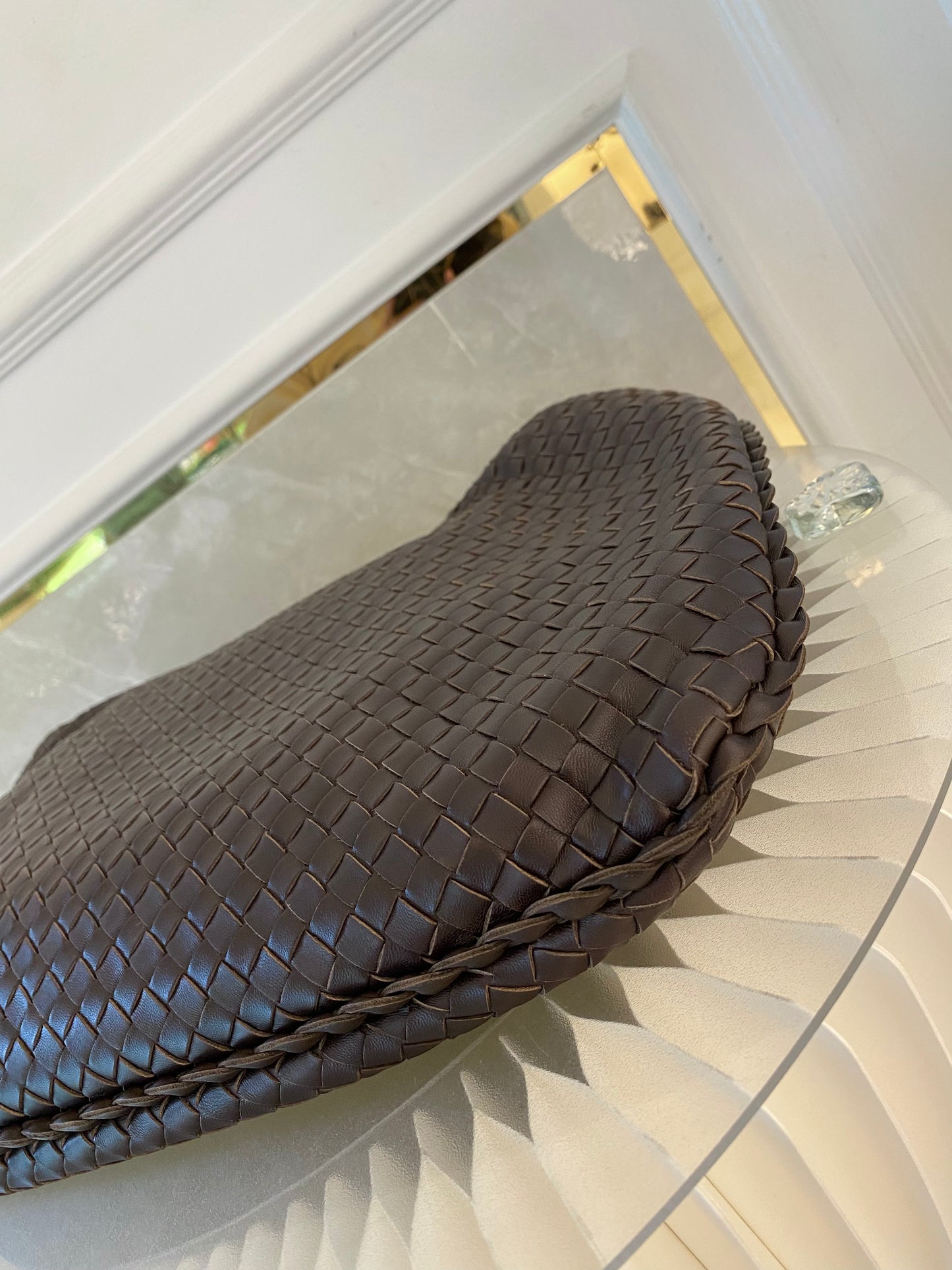 BOTTEGA VENETA Dark Brown Intrecciato Leather Woven Hobo Bag