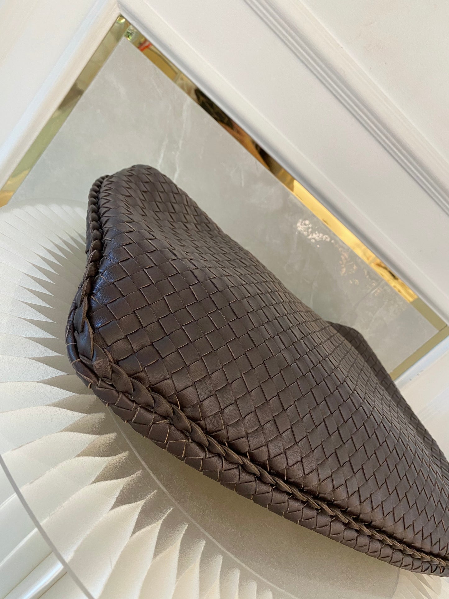 BOTTEGA VENETA Dark Brown Intrecciato Leather Woven Hobo Bag