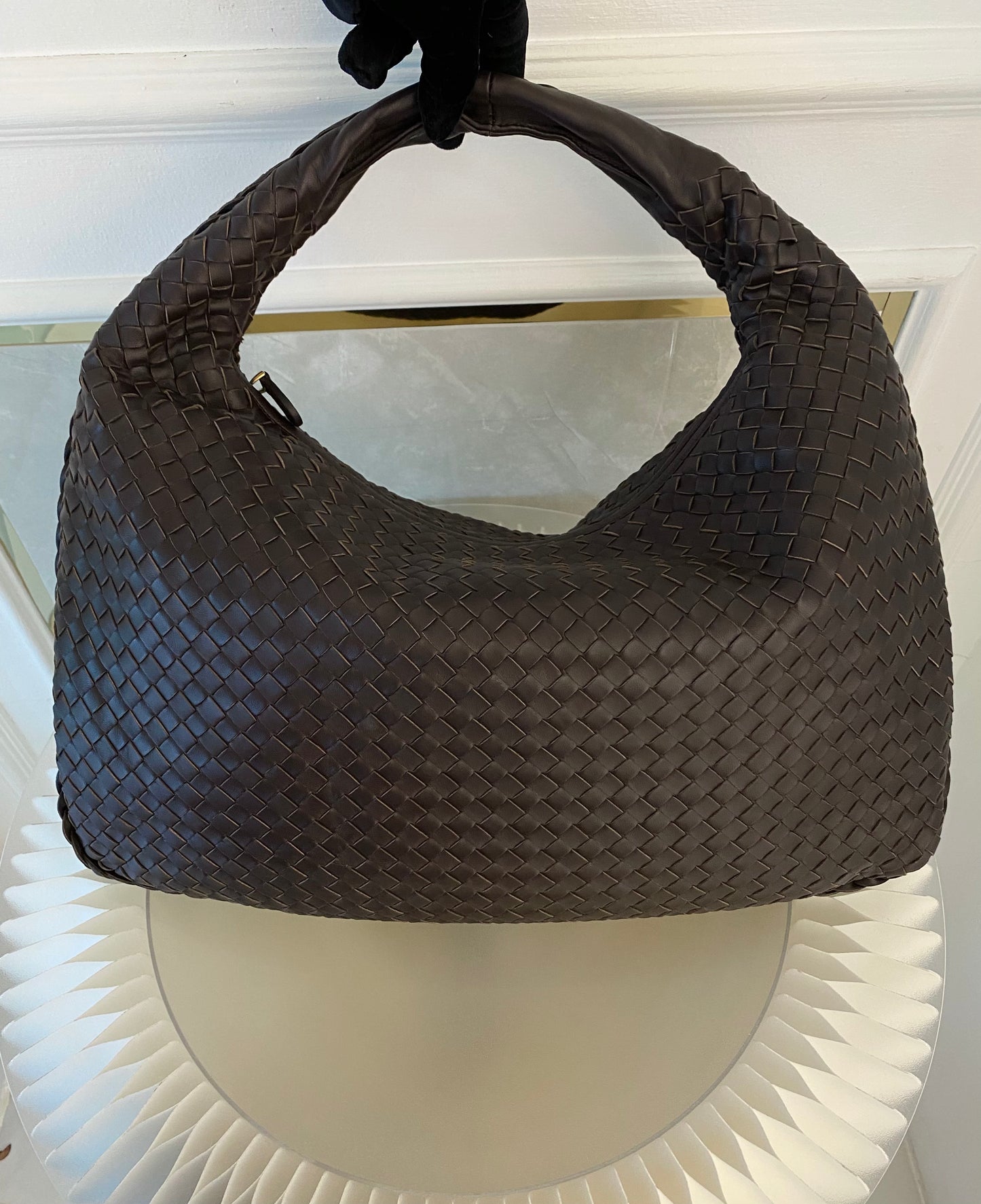 BOTTEGA VENETA Dark Brown Intrecciato Leather Woven Hobo Bag