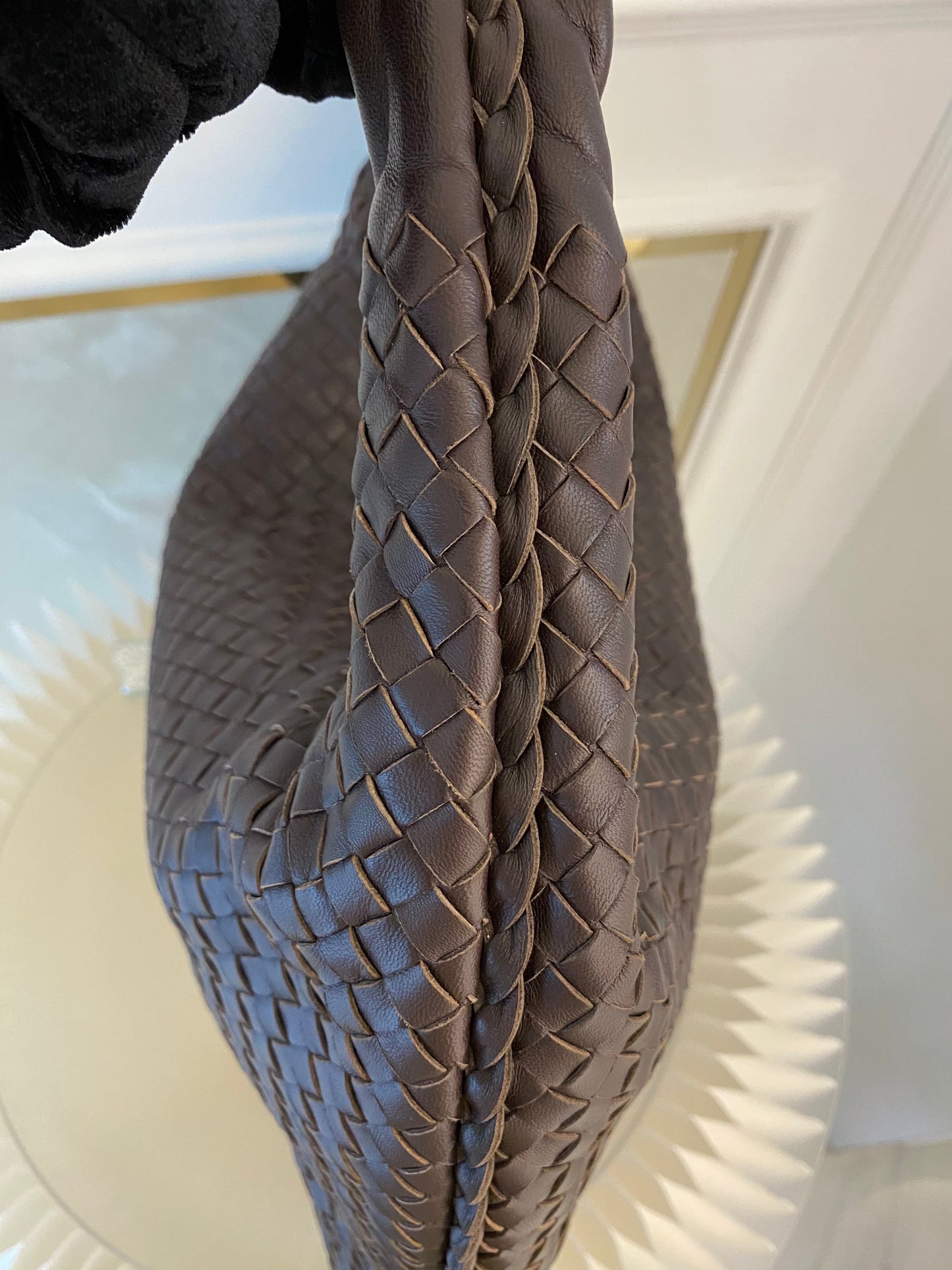 BOTTEGA VENETA Dark Brown Intrecciato Leather Woven Hobo Bag