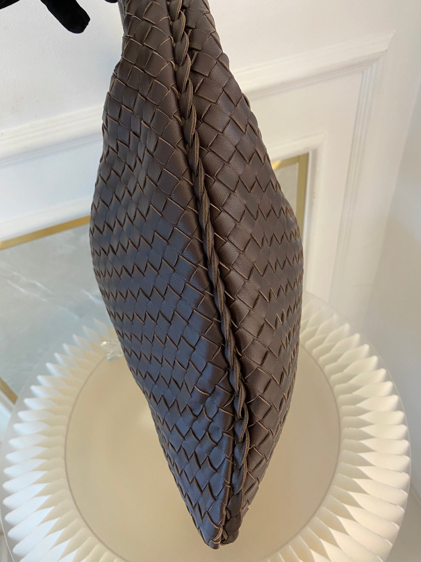 BOTTEGA VENETA Dark Brown Intrecciato Leather Woven Hobo Bag