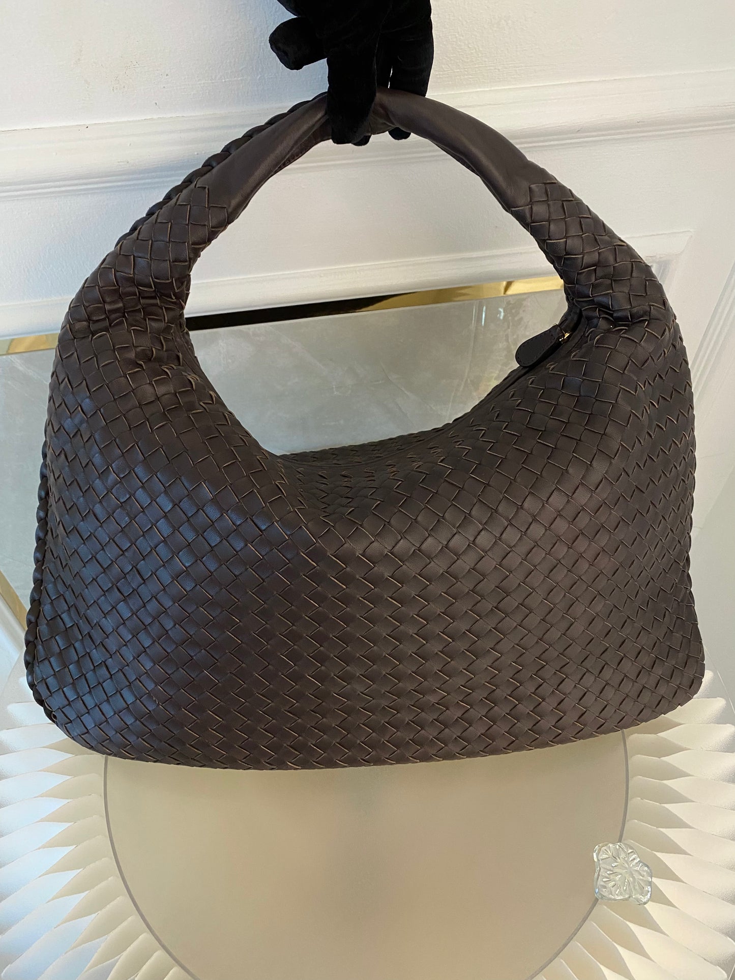 BOTTEGA VENETA Dark Brown Intrecciato Leather Woven Hobo Bag