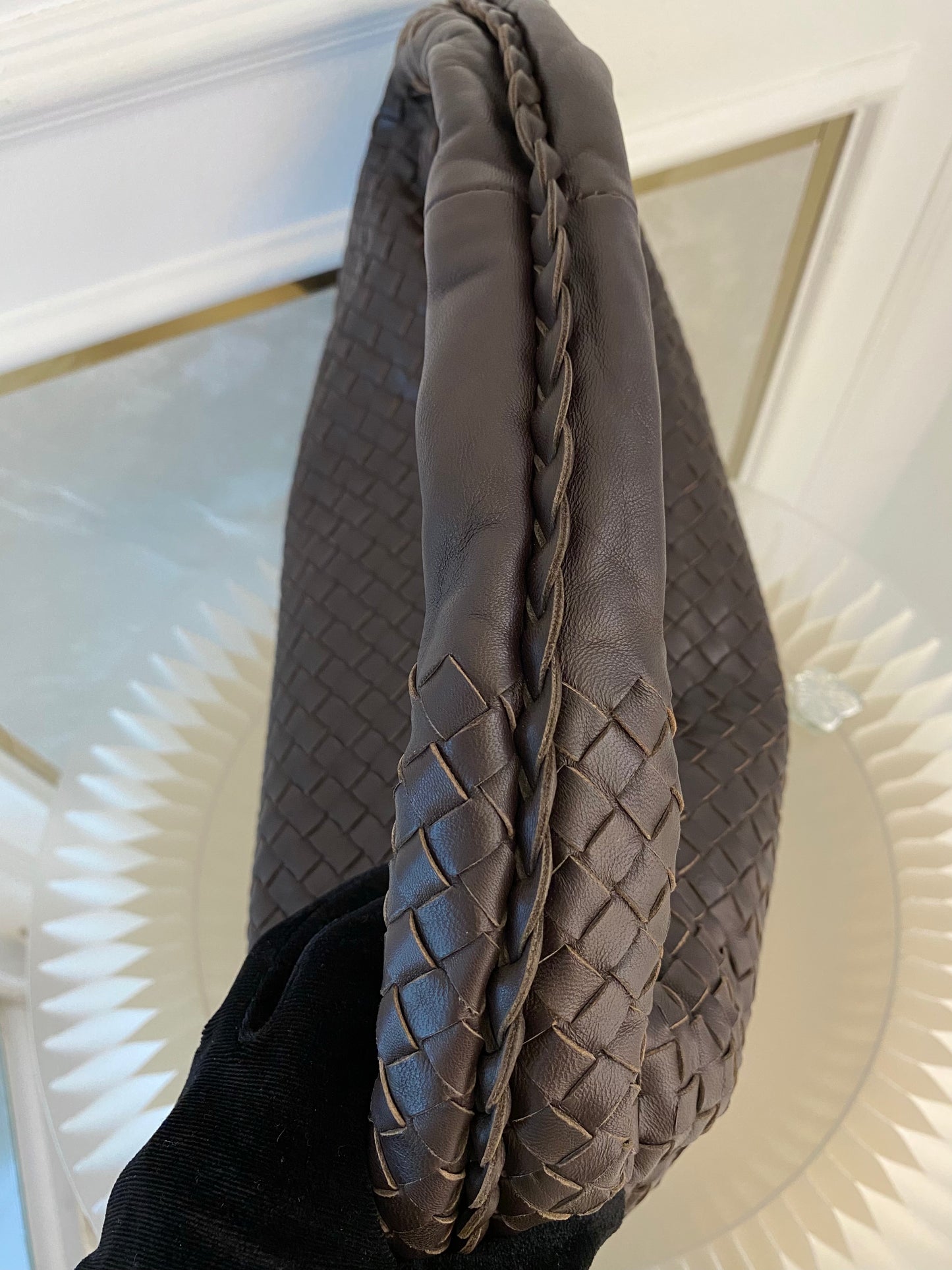 BOTTEGA VENETA Dark Brown Intrecciato Leather Woven Hobo Bag