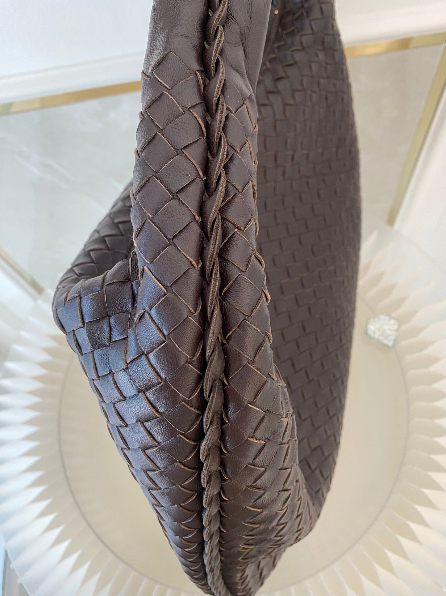 BOTTEGA VENETA Dark Brown Intrecciato Leather Woven Hobo Bag