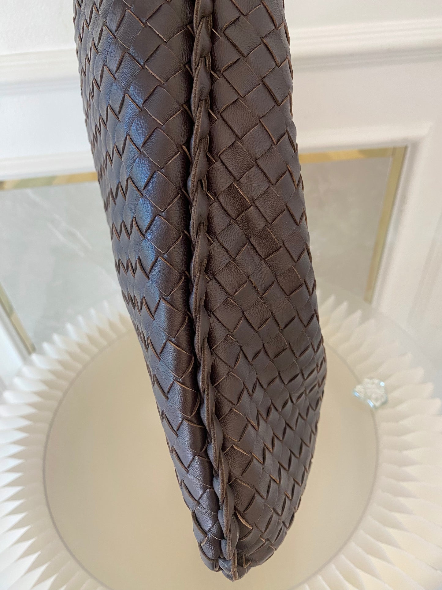 BOTTEGA VENETA Dark Brown Intrecciato Leather Woven Hobo Bag