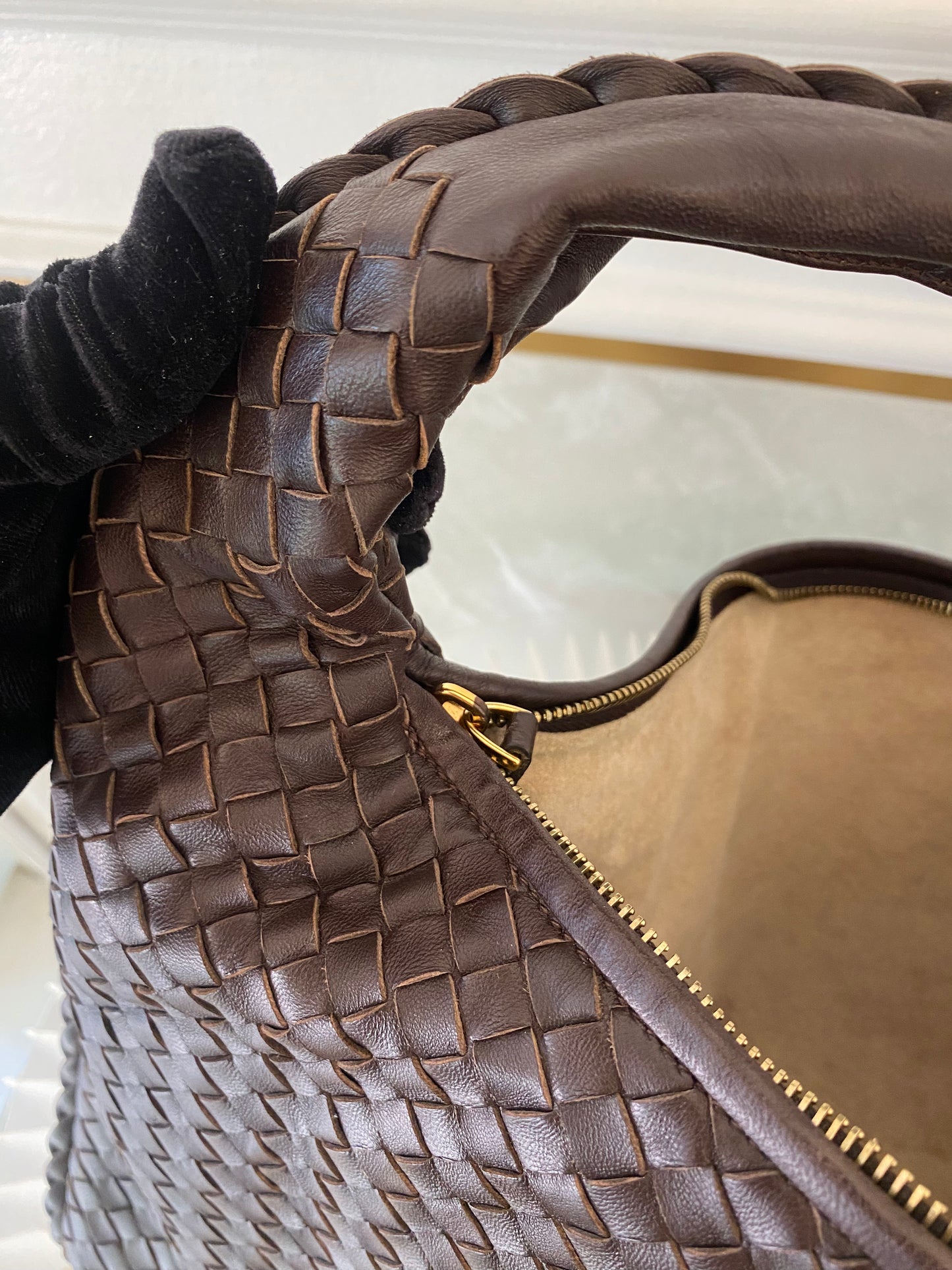 BOTTEGA VENETA Dark Brown Intrecciato Leather Woven Hobo Bag