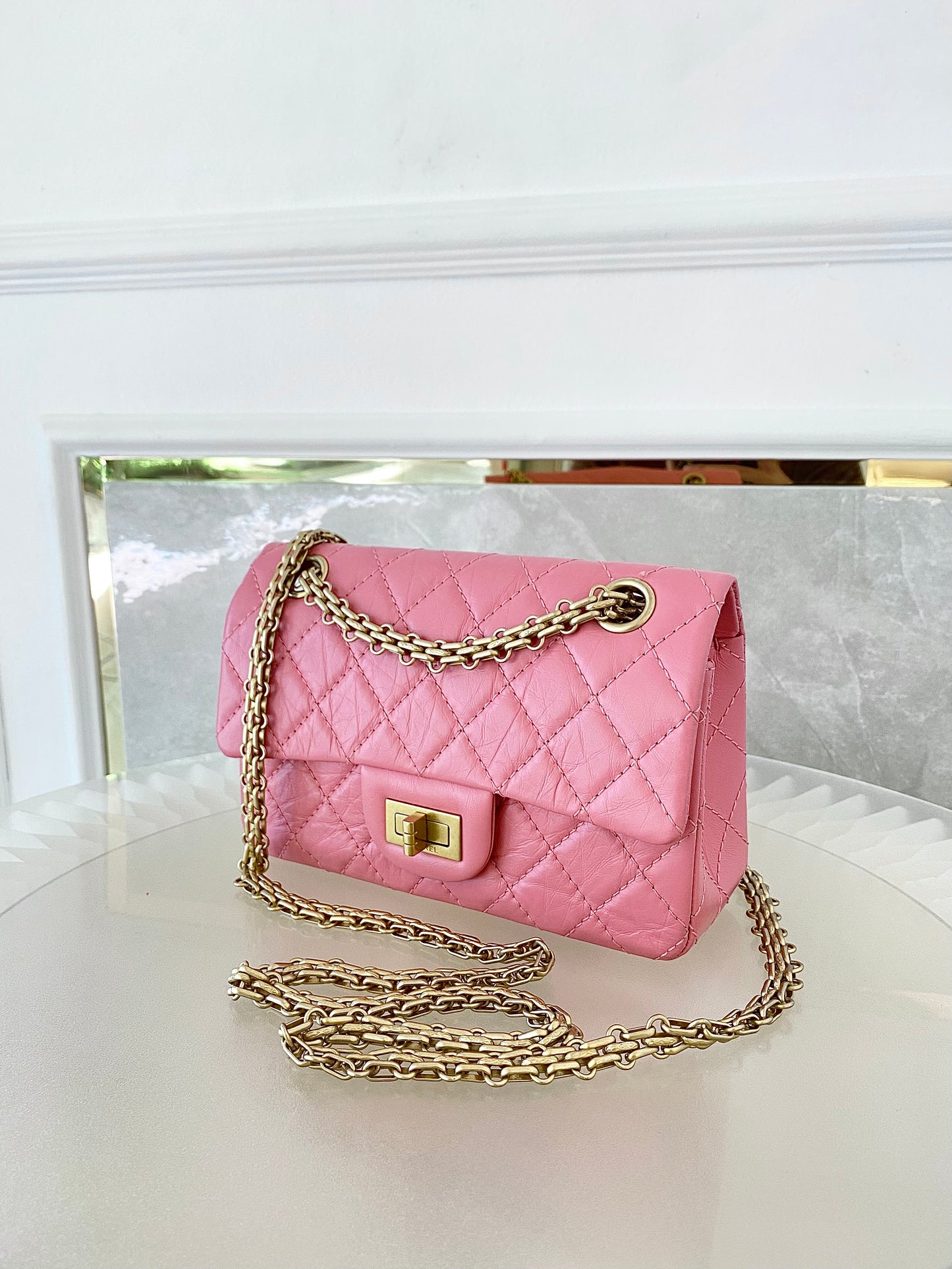 CHANEL Mini 2.55 Reissue Pink Flap Bag GHW