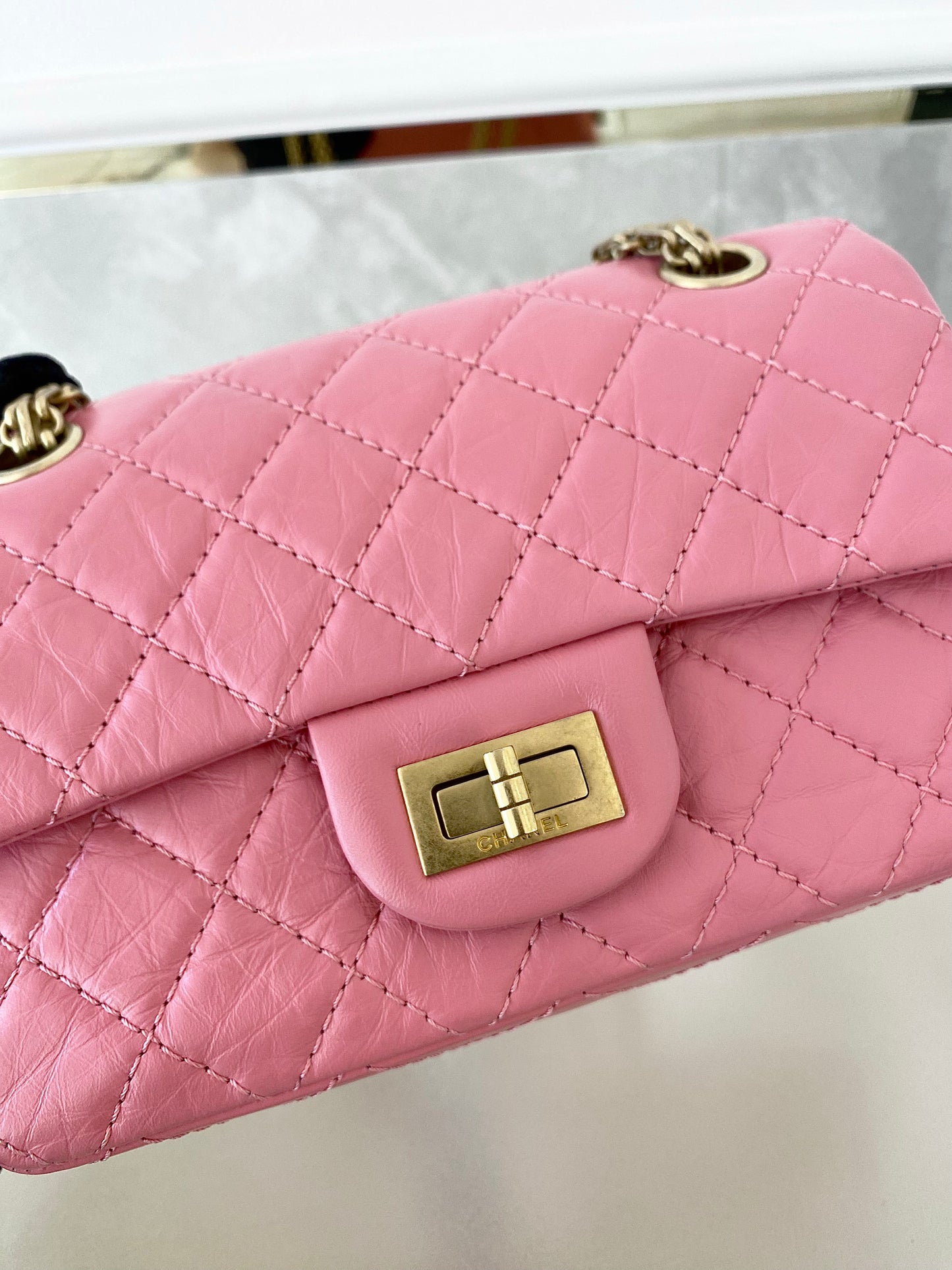 CHANEL Mini 2.55 Reissue Pink Flap Bag GHW