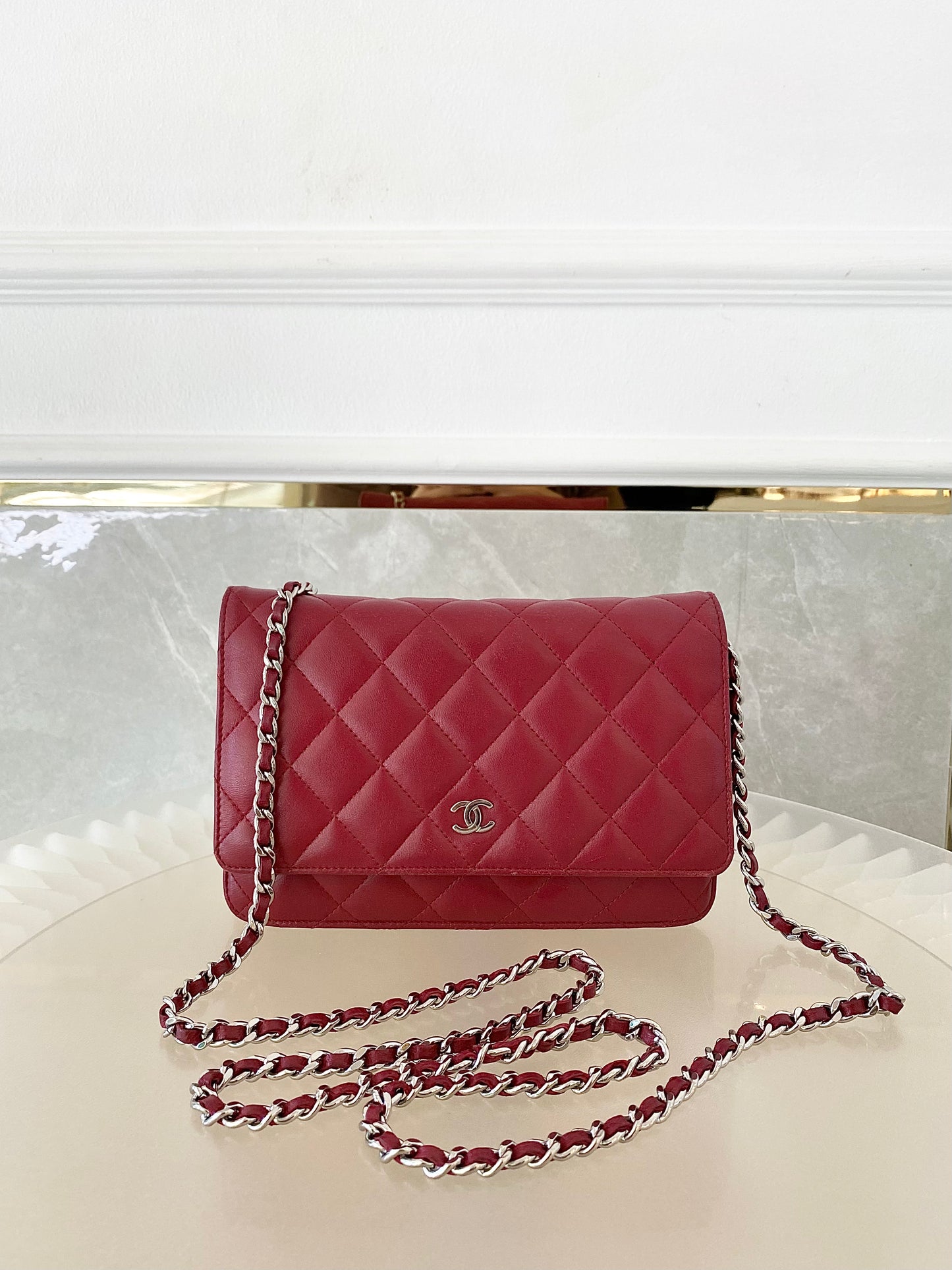 CHANEL Red Lambskin WOC SHW