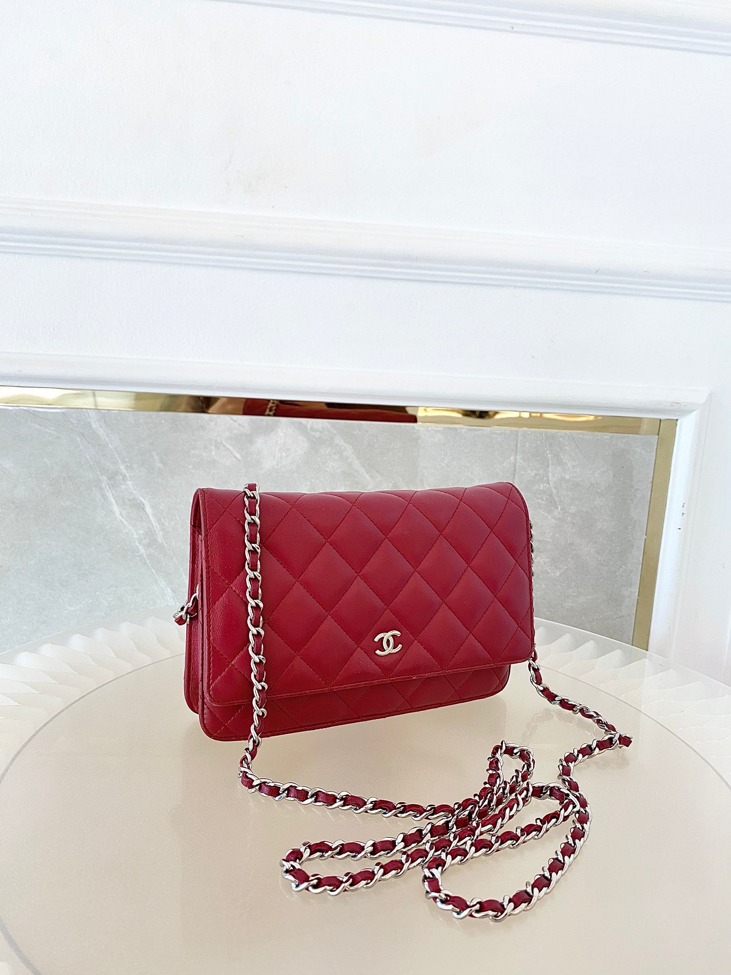 CHANEL Red Lambskin WOC SHW
