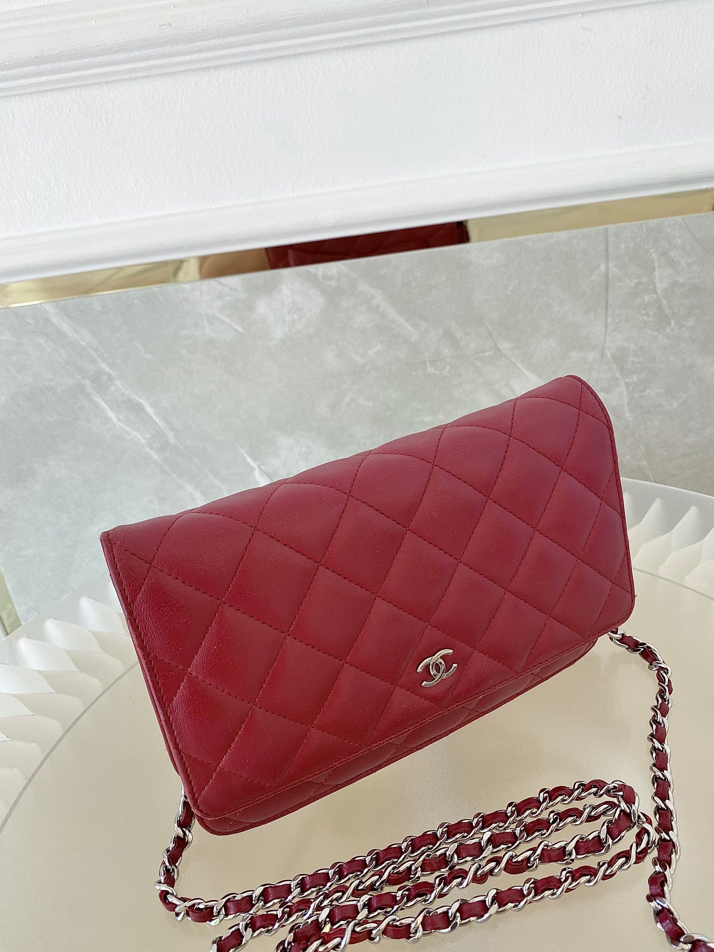 CHANEL Red Lambskin WOC SHW