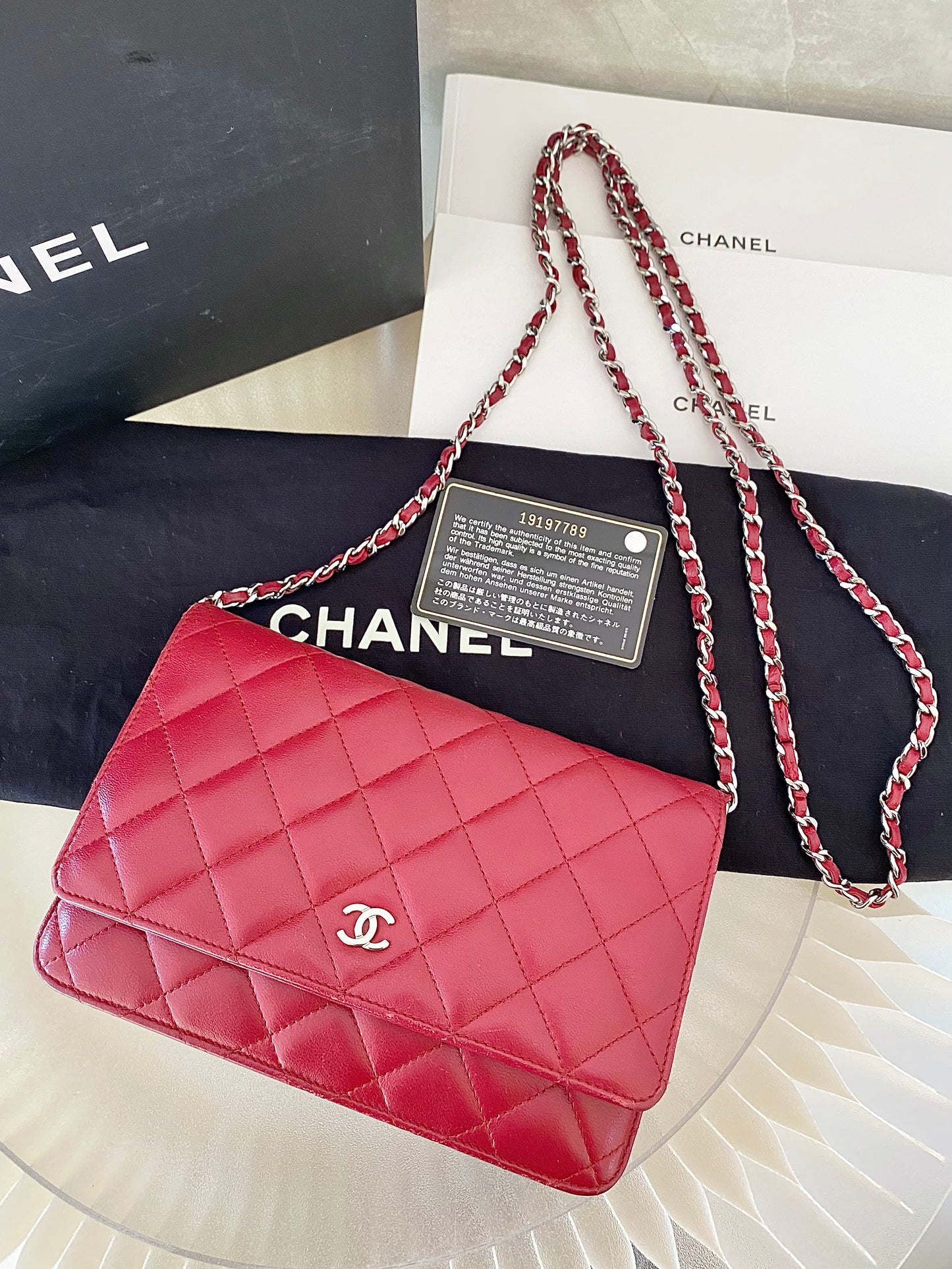 CHANEL Red Lambskin WOC SHW
