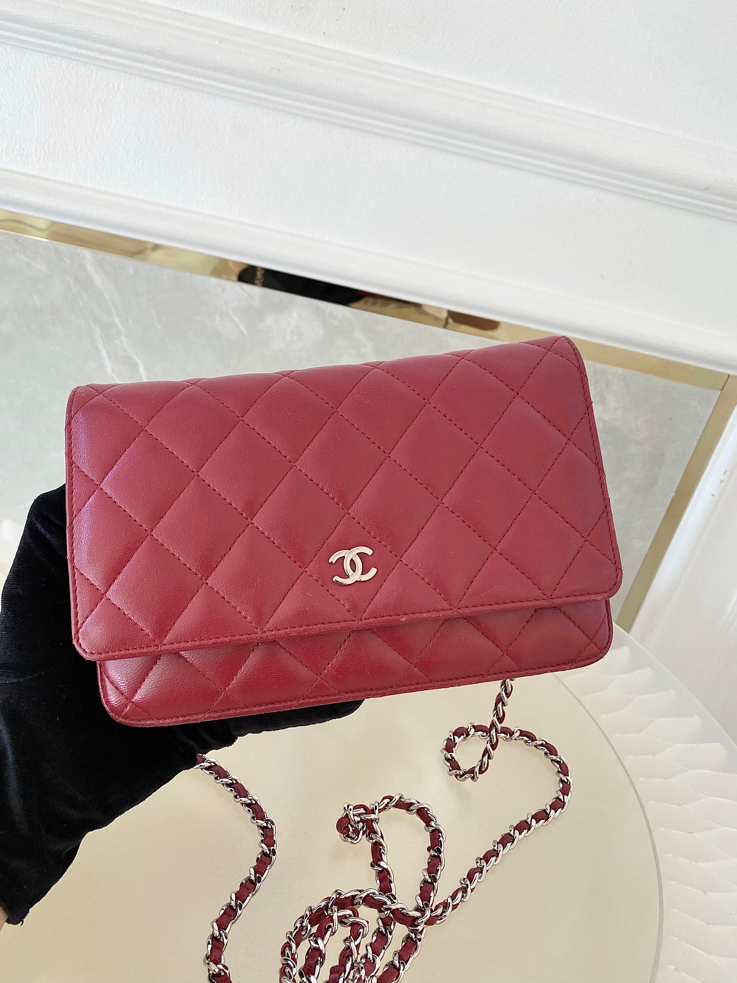 CHANEL Red Lambskin WOC SHW