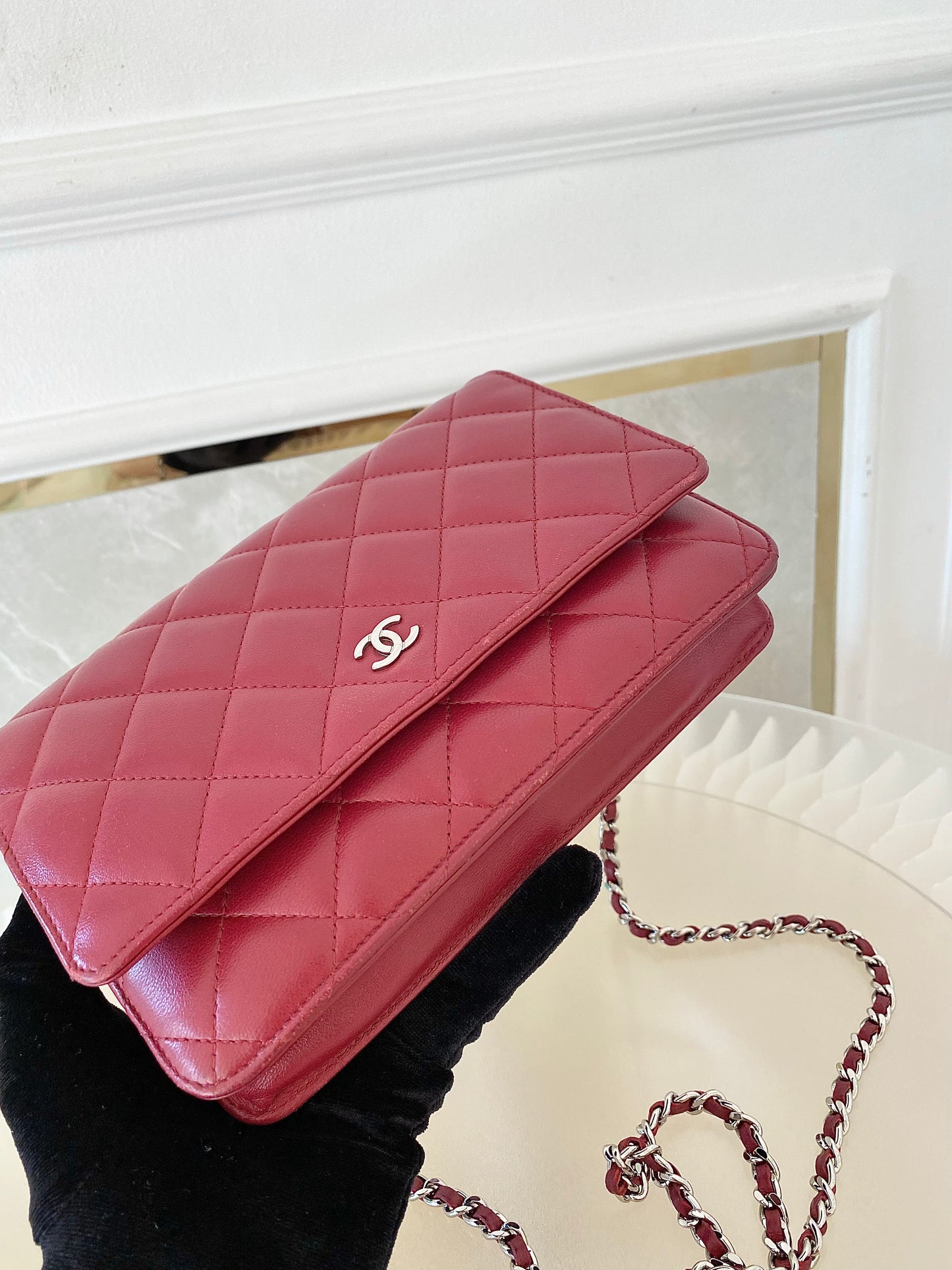 CHANEL Red Lambskin WOC SHW