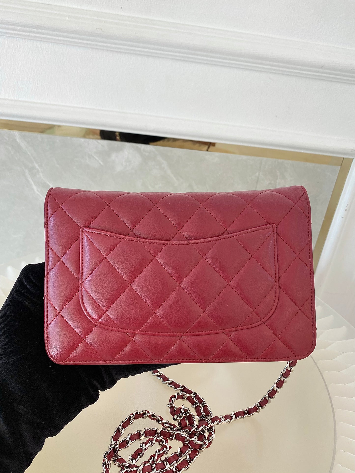 CHANEL Red Lambskin WOC SHW