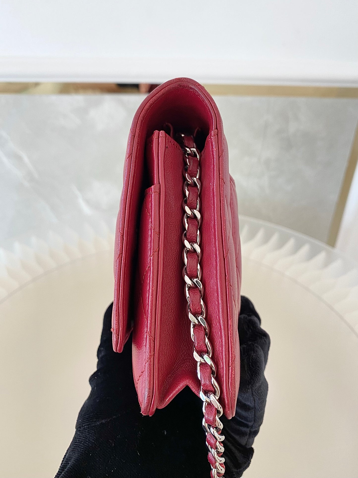 CHANEL Red Lambskin WOC SHW