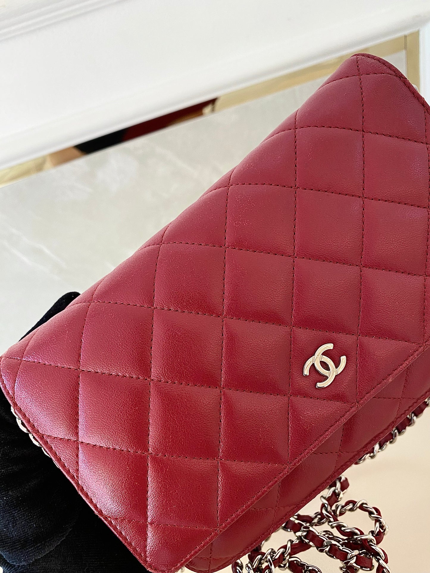 CHANEL Red Lambskin WOC SHW