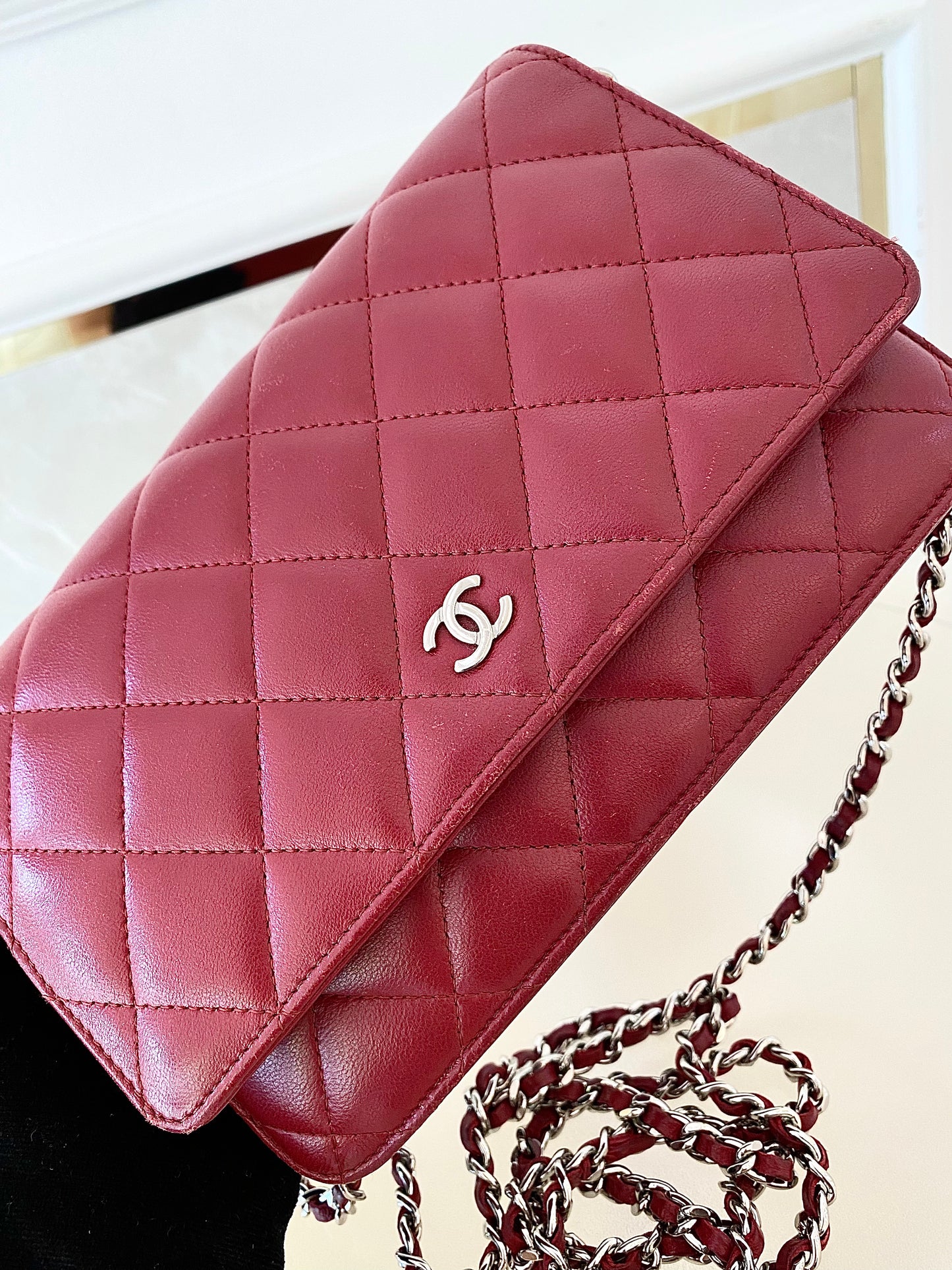 CHANEL Red Lambskin WOC SHW