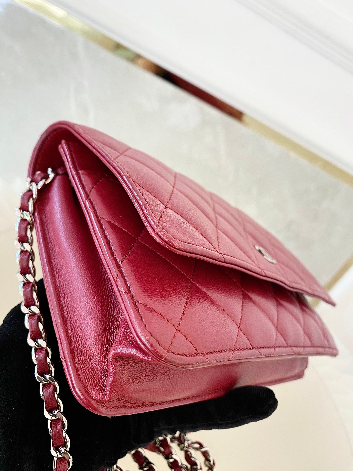 CHANEL Red Lambskin WOC SHW