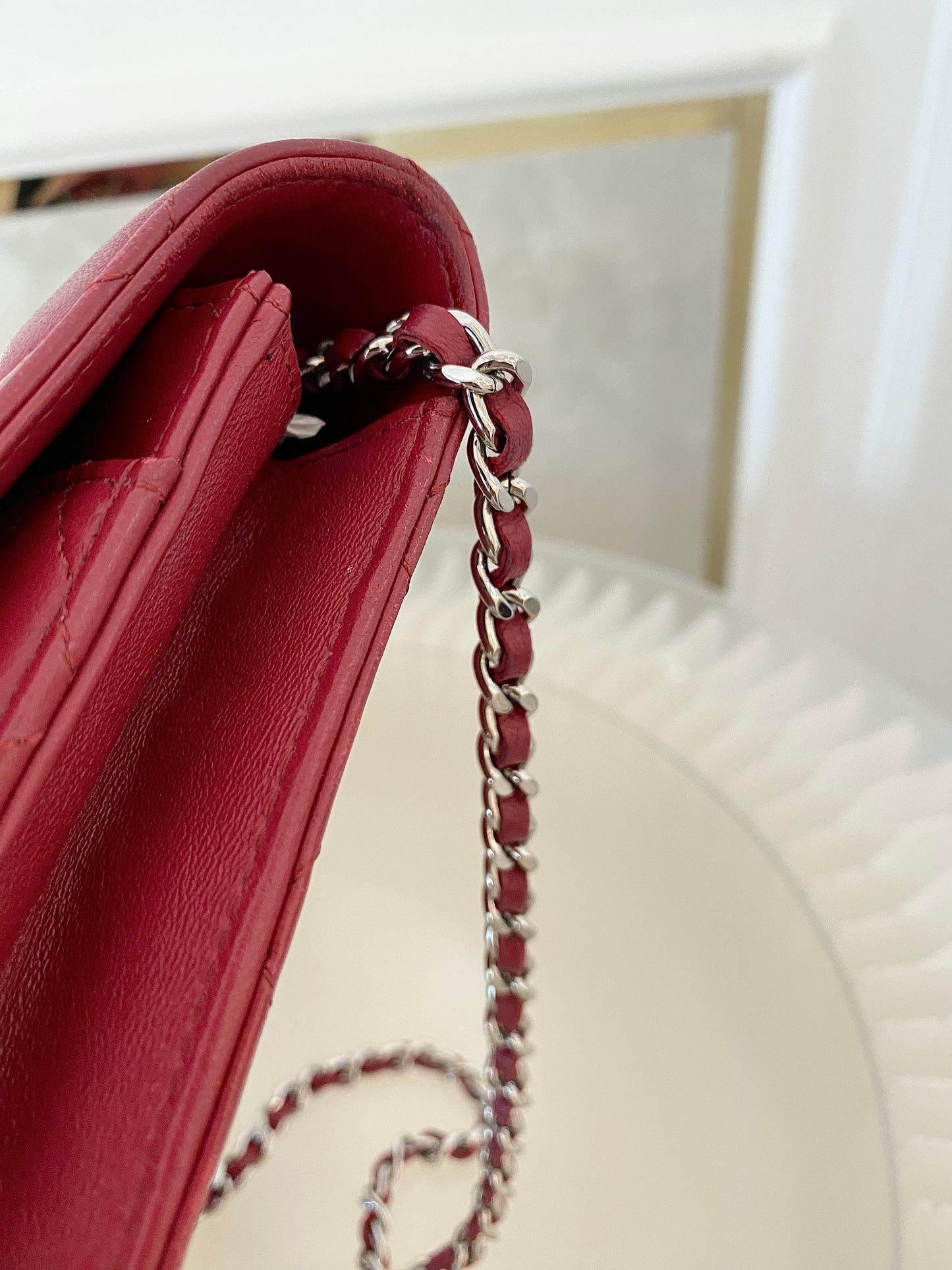 CHANEL Red Lambskin WOC SHW
