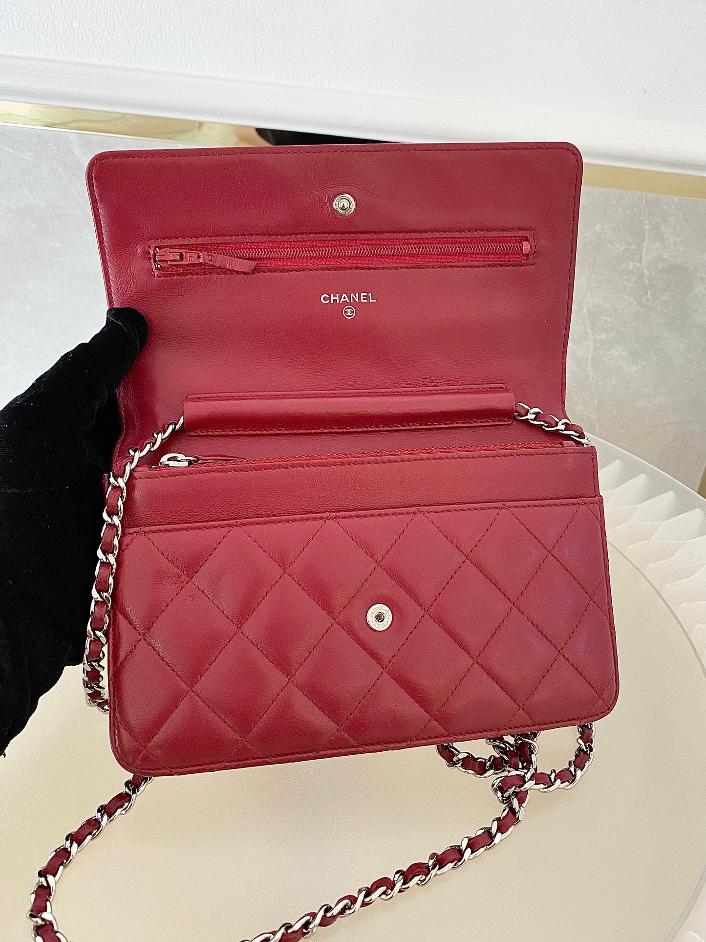 CHANEL Red Lambskin WOC SHW