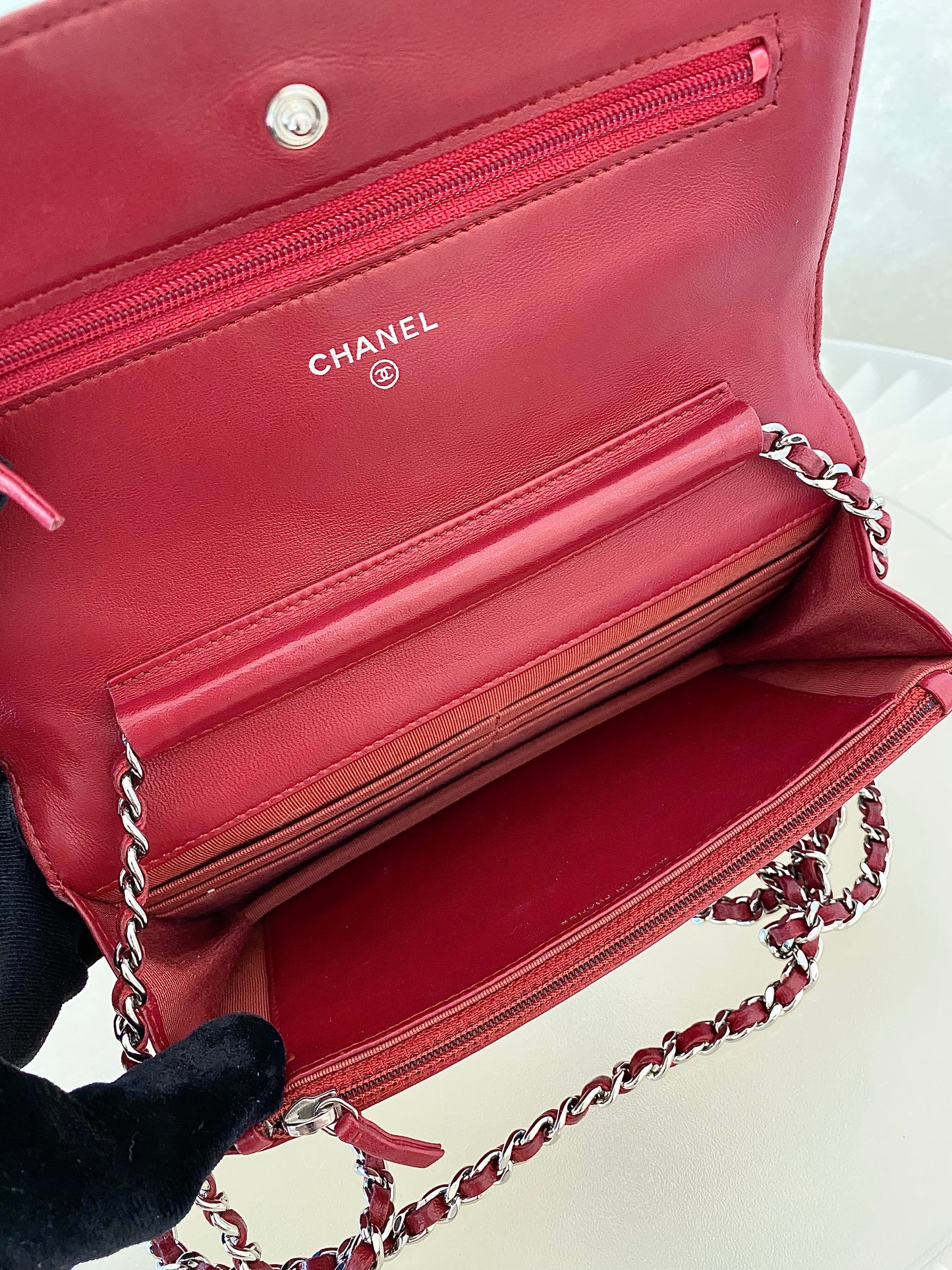 CHANEL Red Lambskin WOC SHW