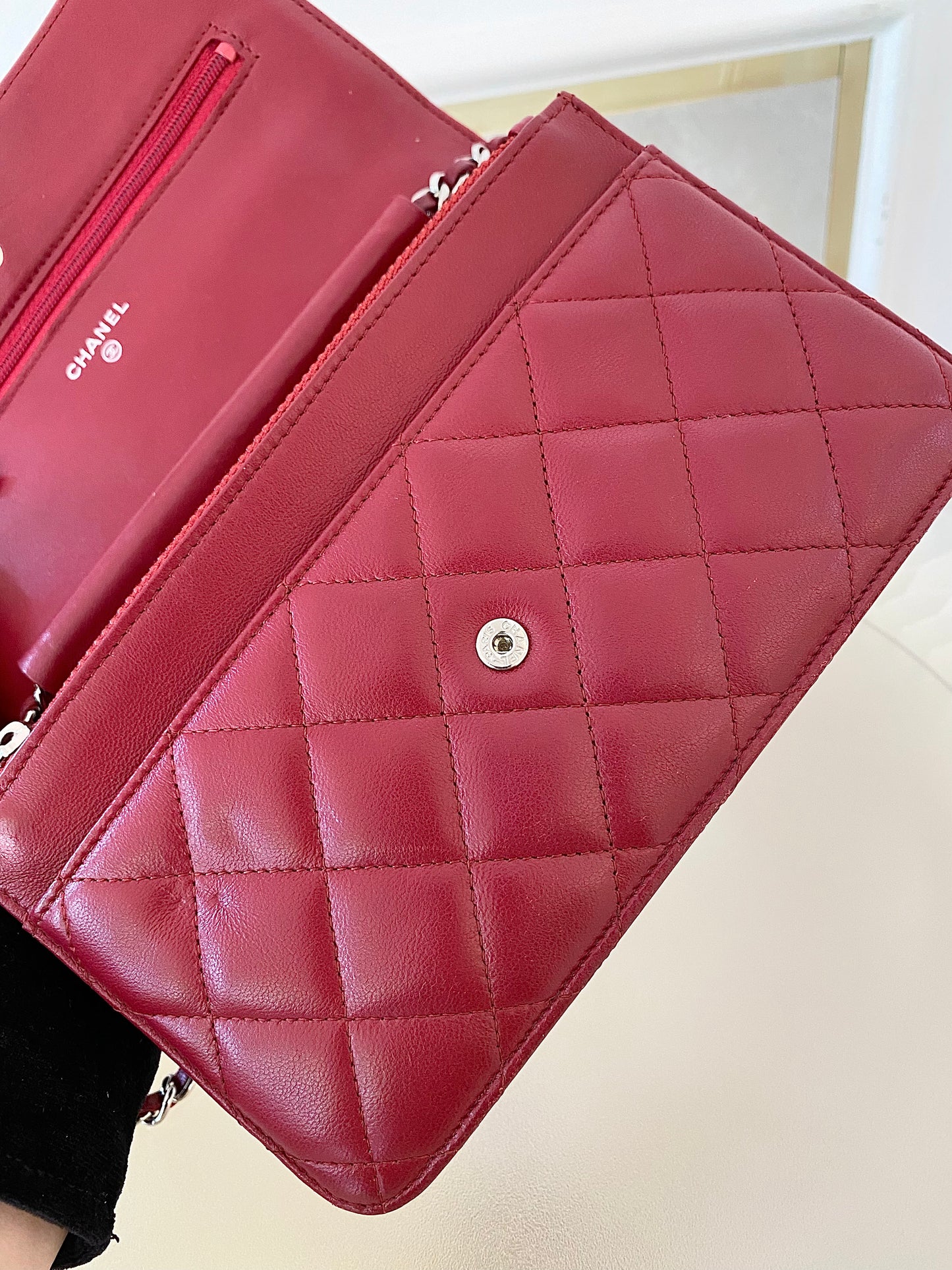 CHANEL Red Lambskin WOC SHW