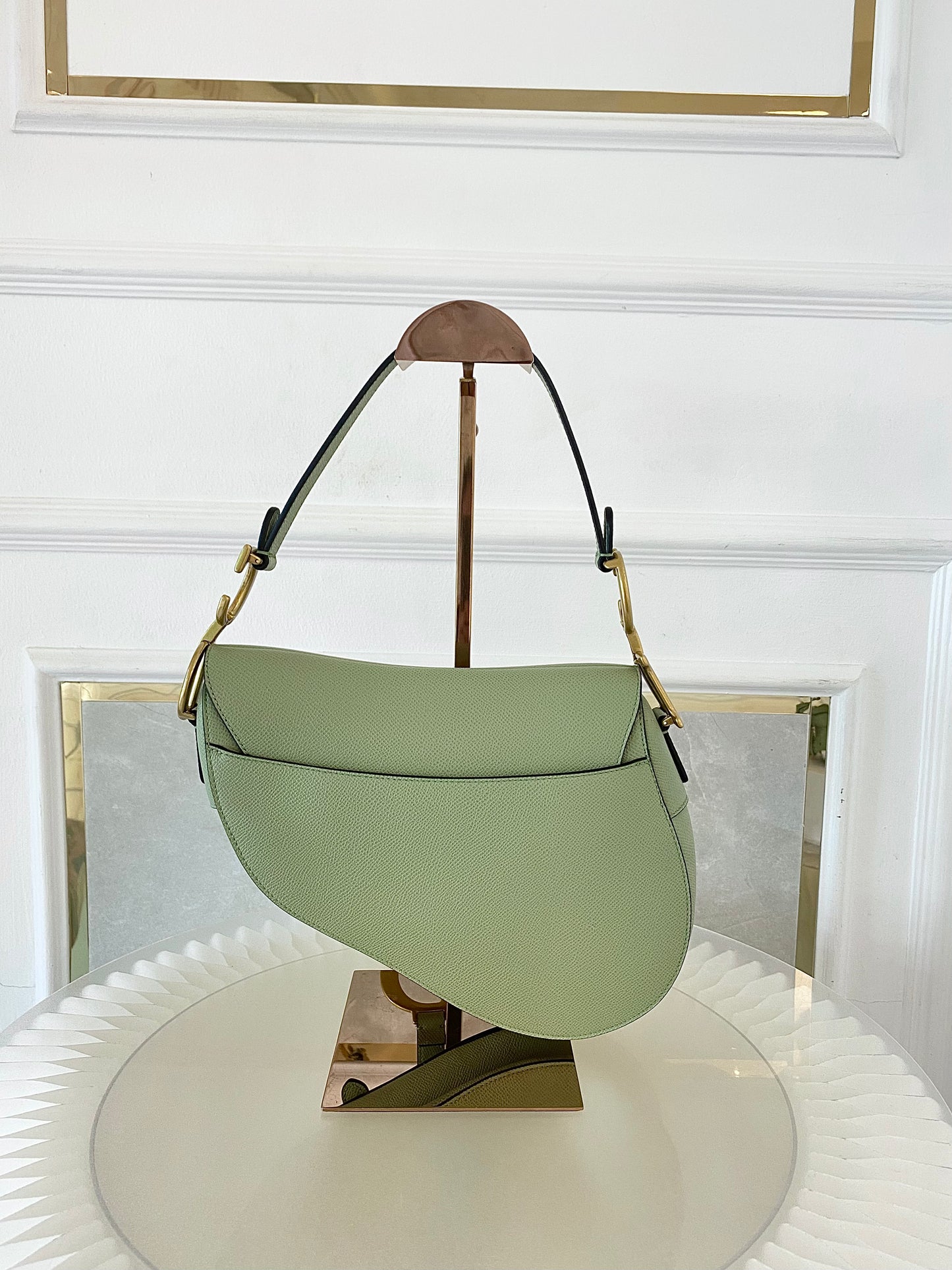 DIOR Medium Saddle Bag in Sage Green Grained Calfskin GHW