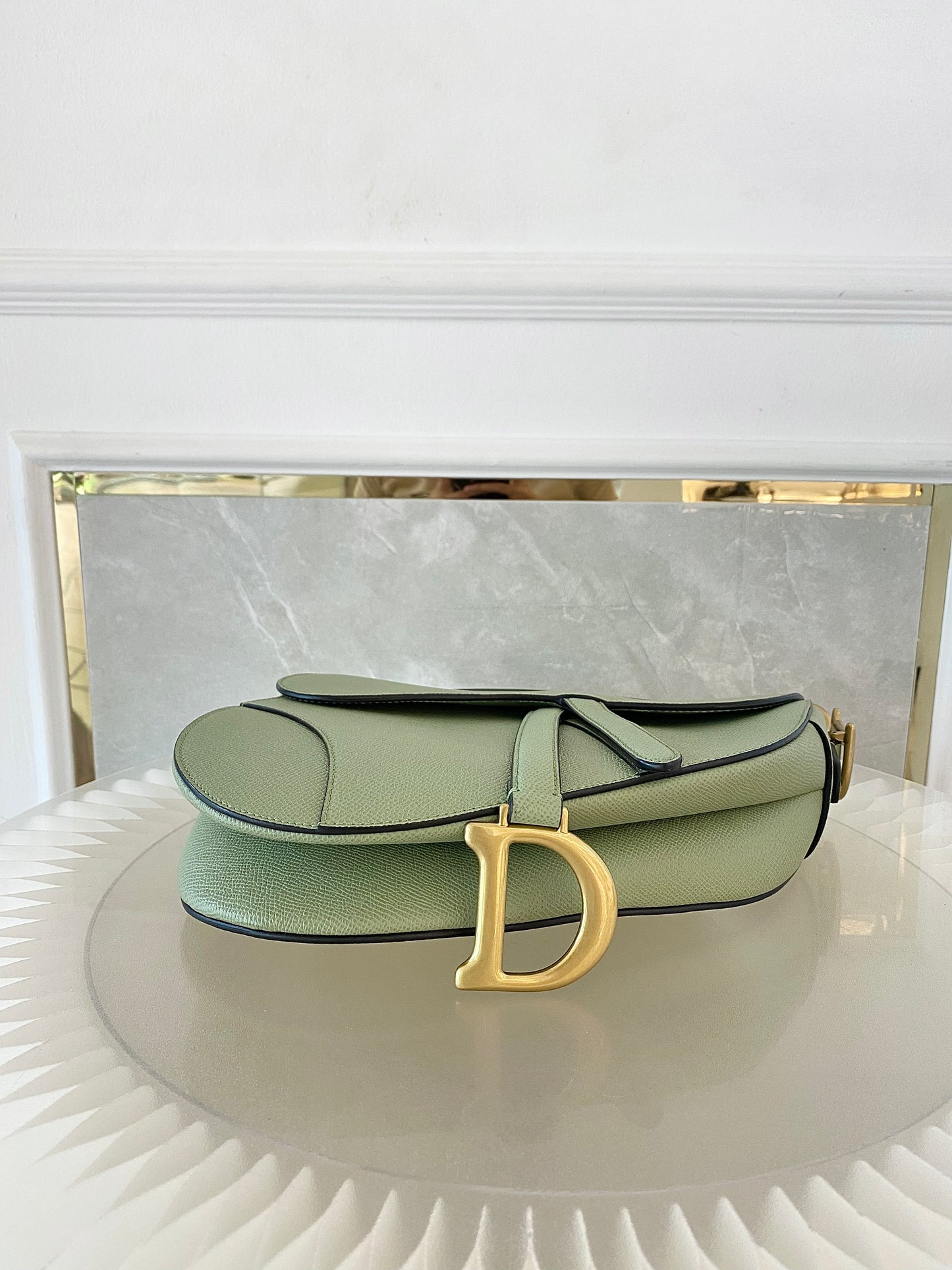 DIOR Medium Saddle Bag in Sage Green Grained Calfskin GHW