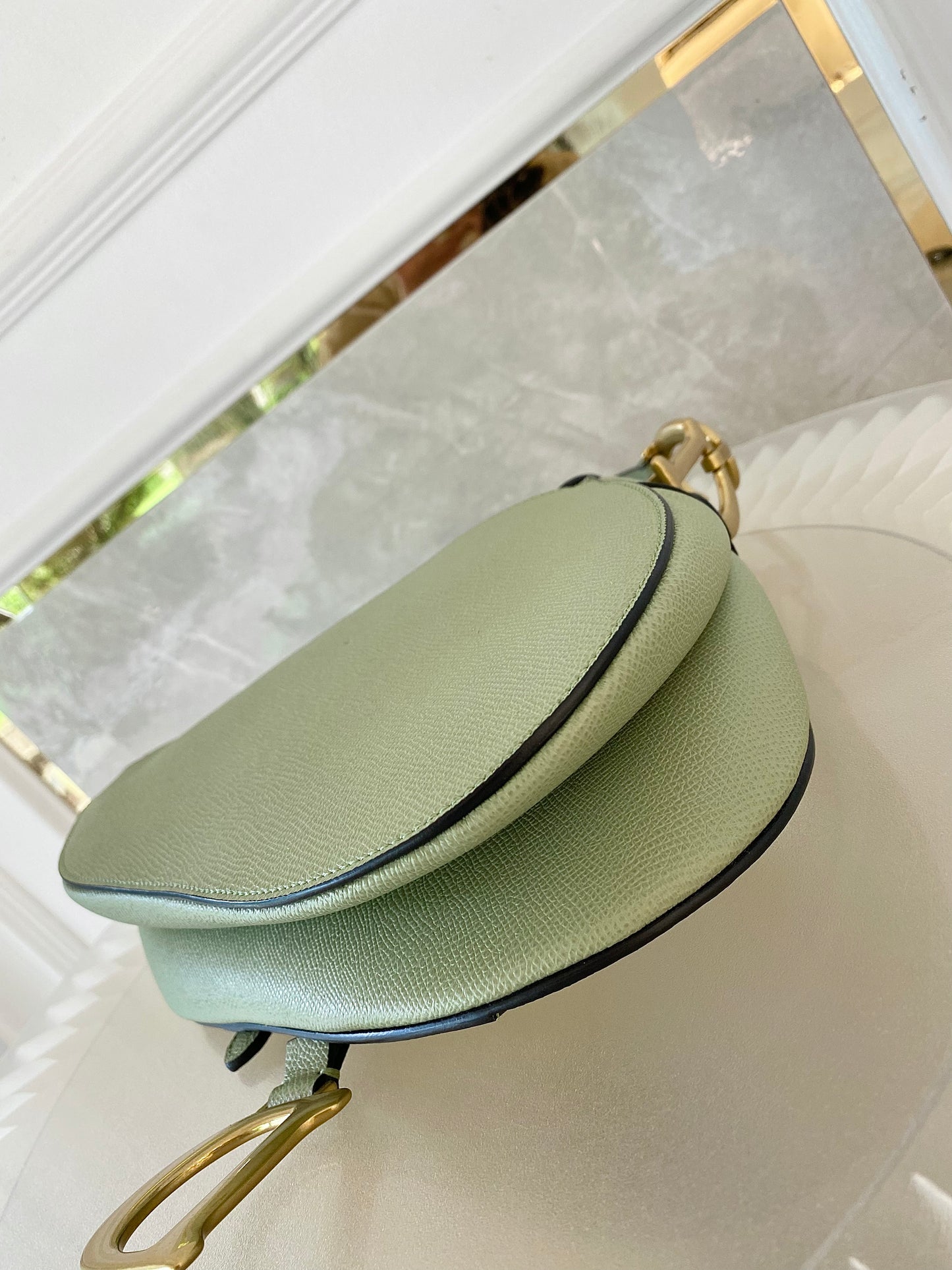 DIOR Medium Saddle Bag in Sage Green Grained Calfskin GHW