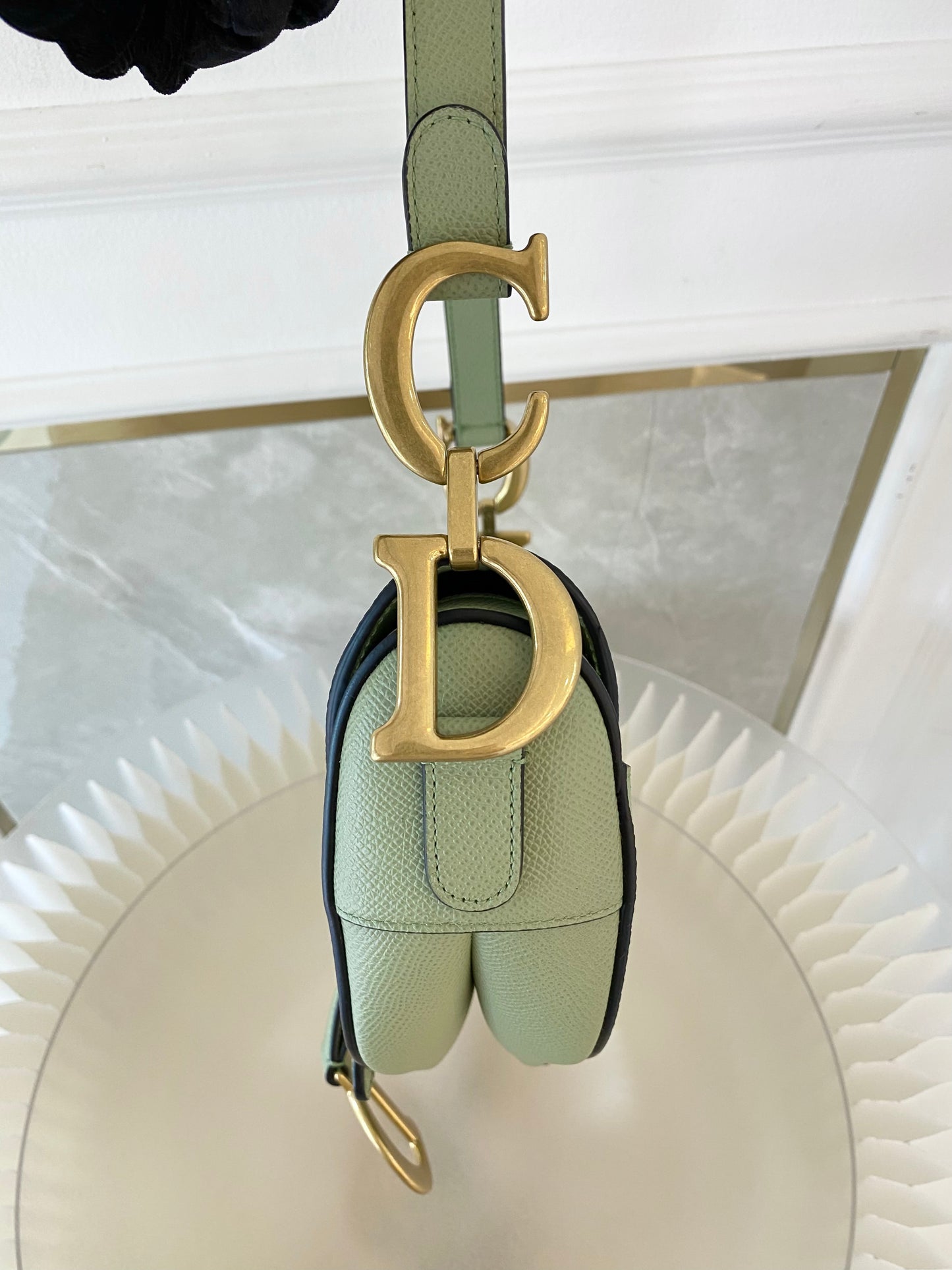 DIOR Medium Saddle Bag in Sage Green Grained Calfskin GHW