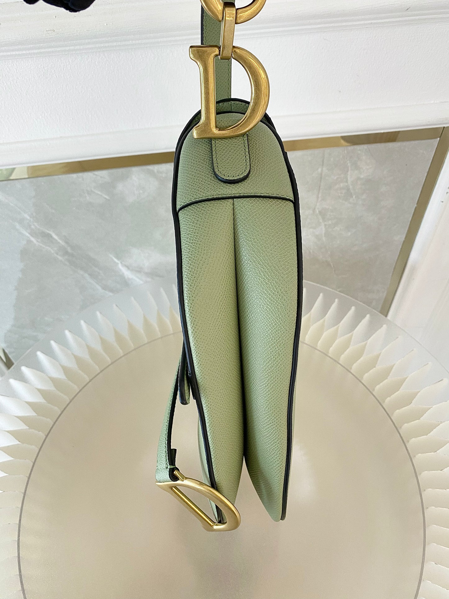 DIOR Medium Saddle Bag in Sage Green Grained Calfskin GHW