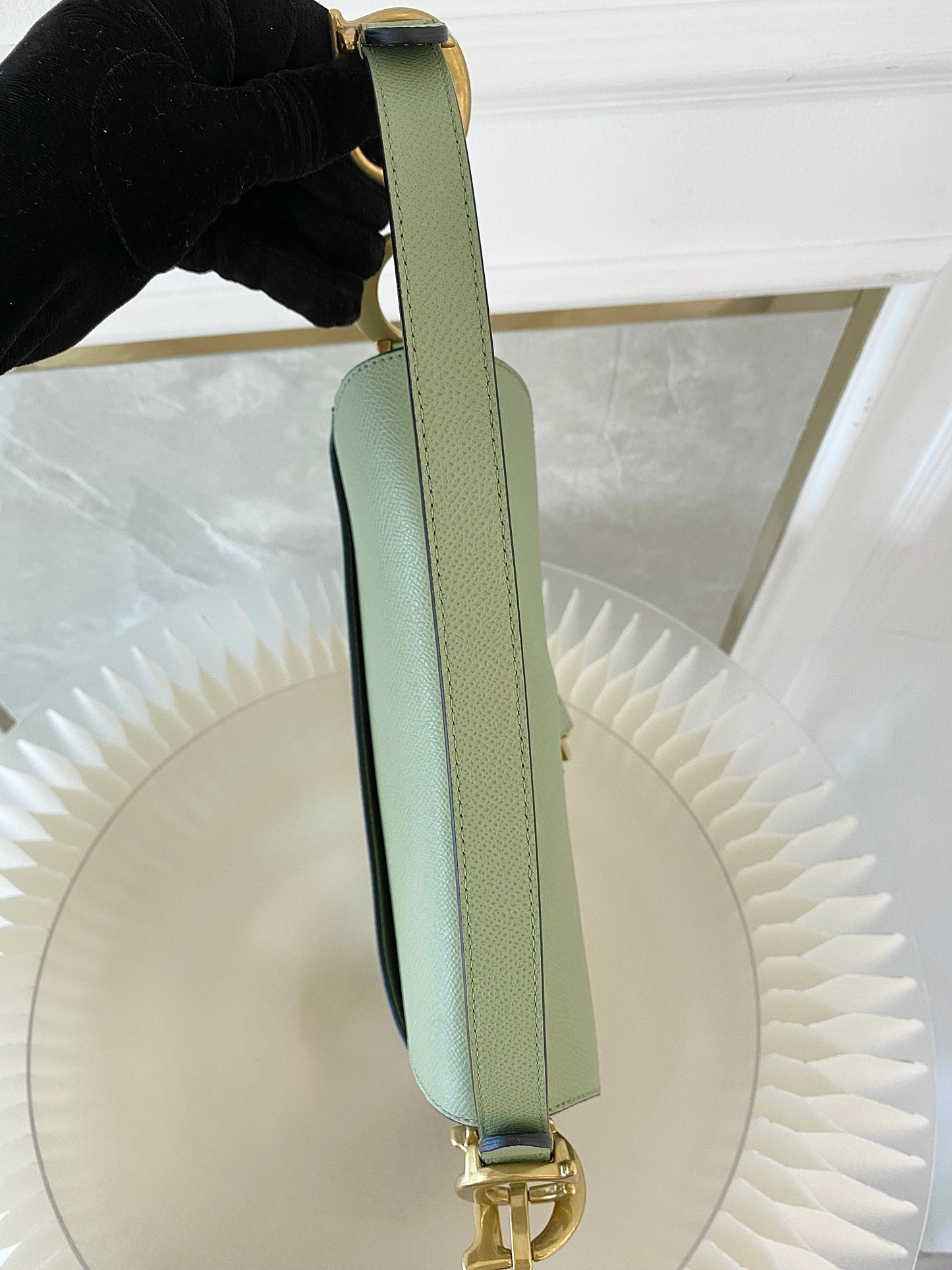 DIOR Medium Saddle Bag in Sage Green Grained Calfskin GHW