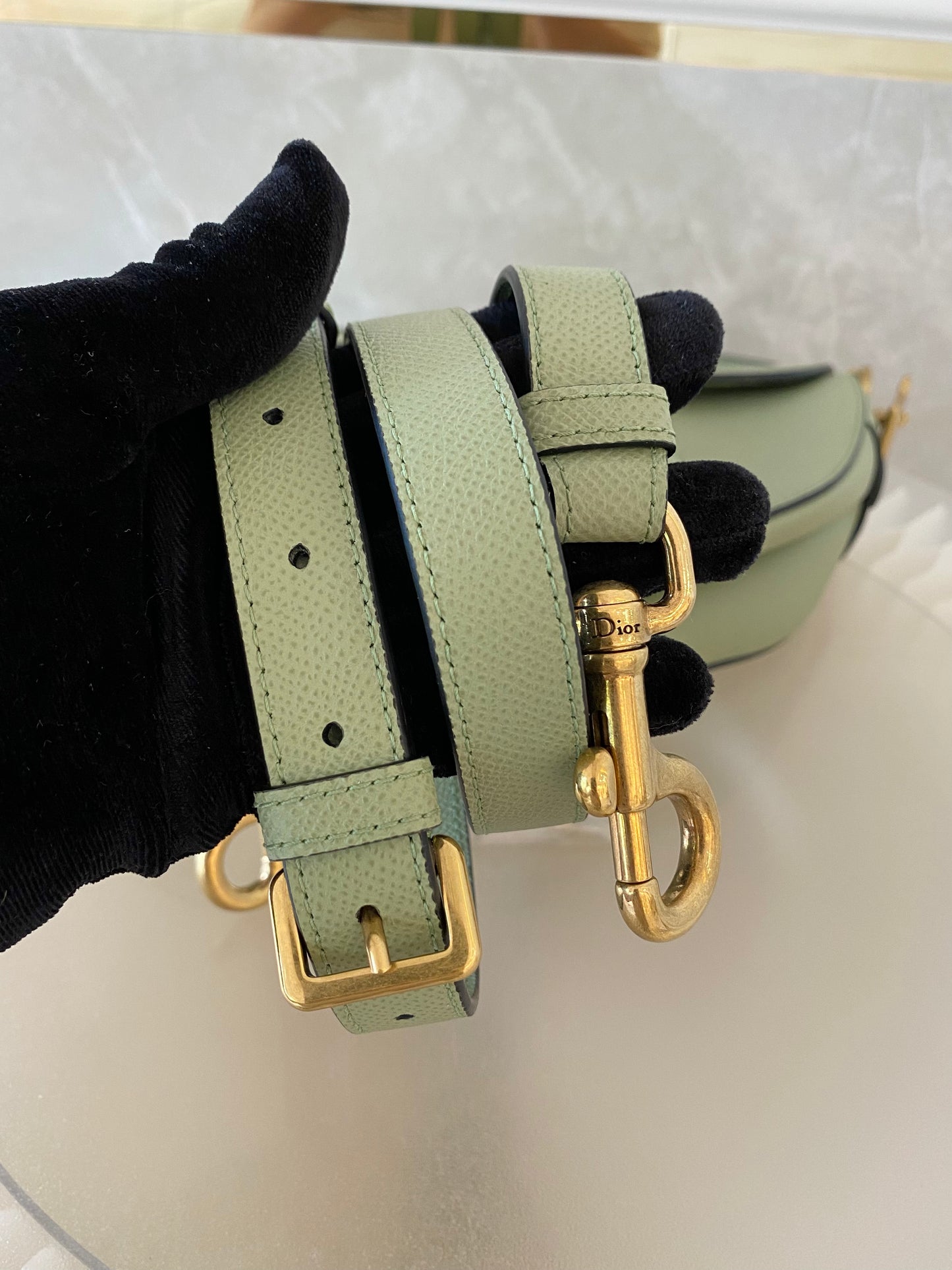 DIOR Medium Saddle Bag in Sage Green Grained Calfskin GHW